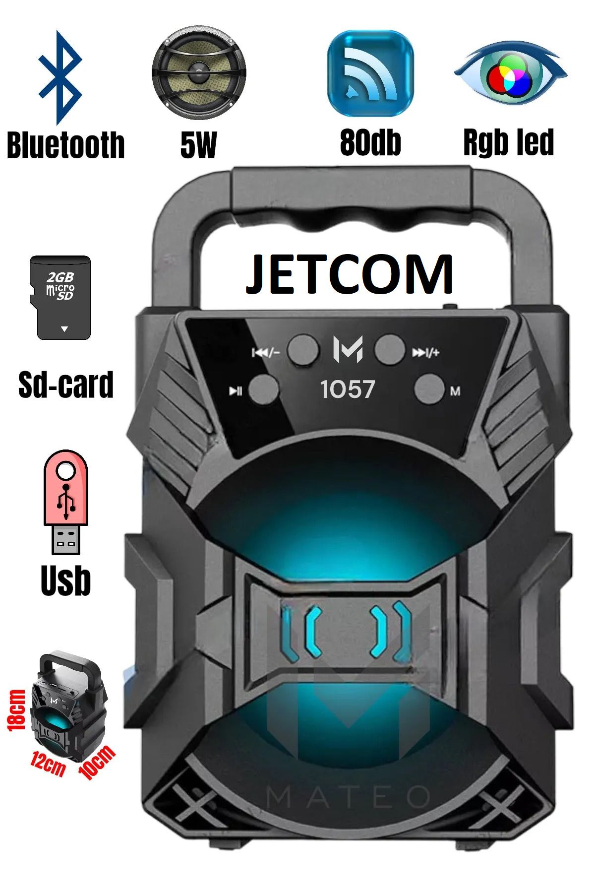 Jetcom Bluetooth Hoparlör Işıklı Fm Radio Usb Bellek Destekli Ses Bombası Yüksek Ses Kts-1057