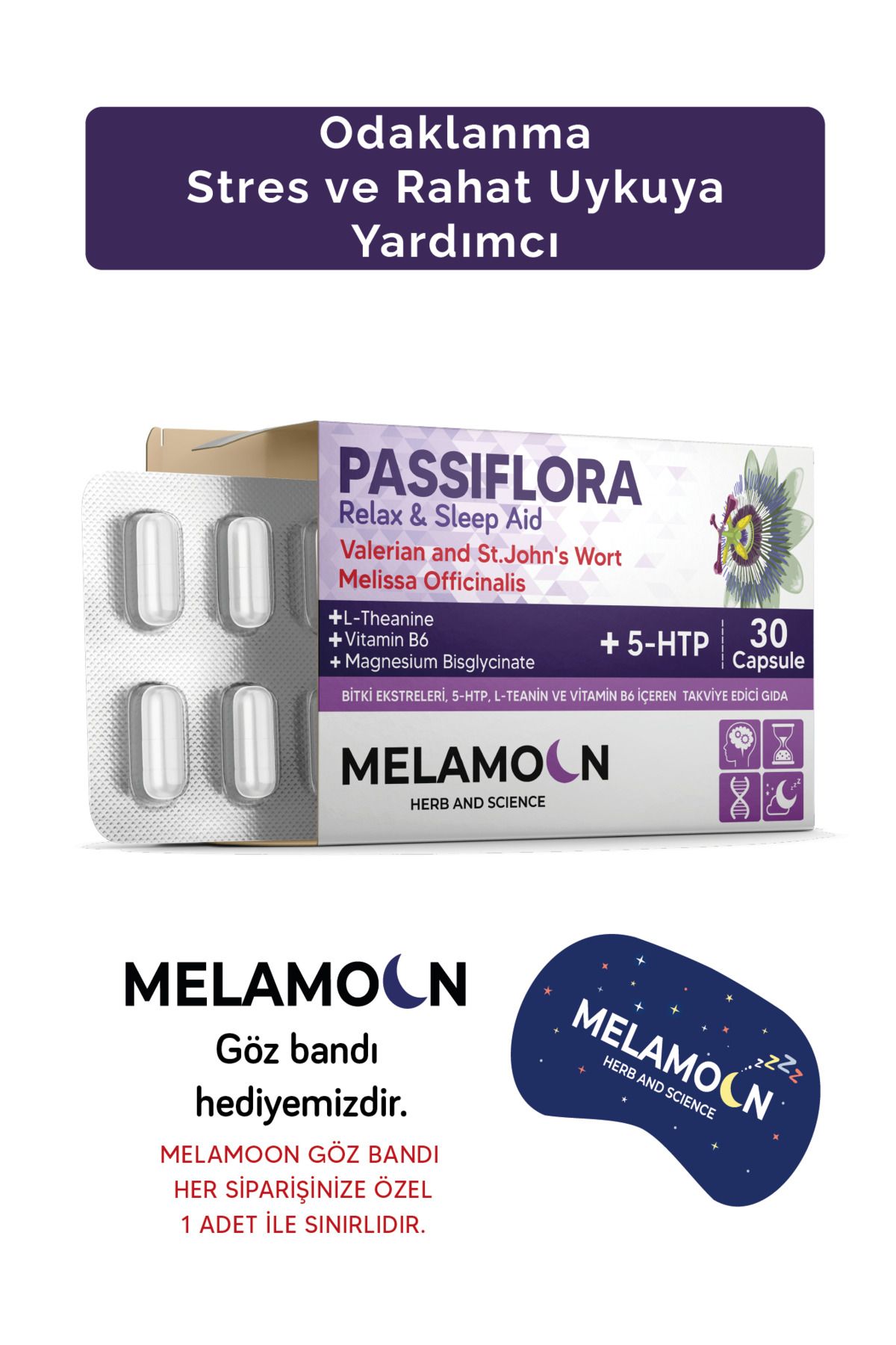 Melamoon Magnezyum Ve 5-htp Ile Güçlendirilmiş Passiflora (pasiflora) Strese Ve Uykuya Yardımcı 30 Kapsül