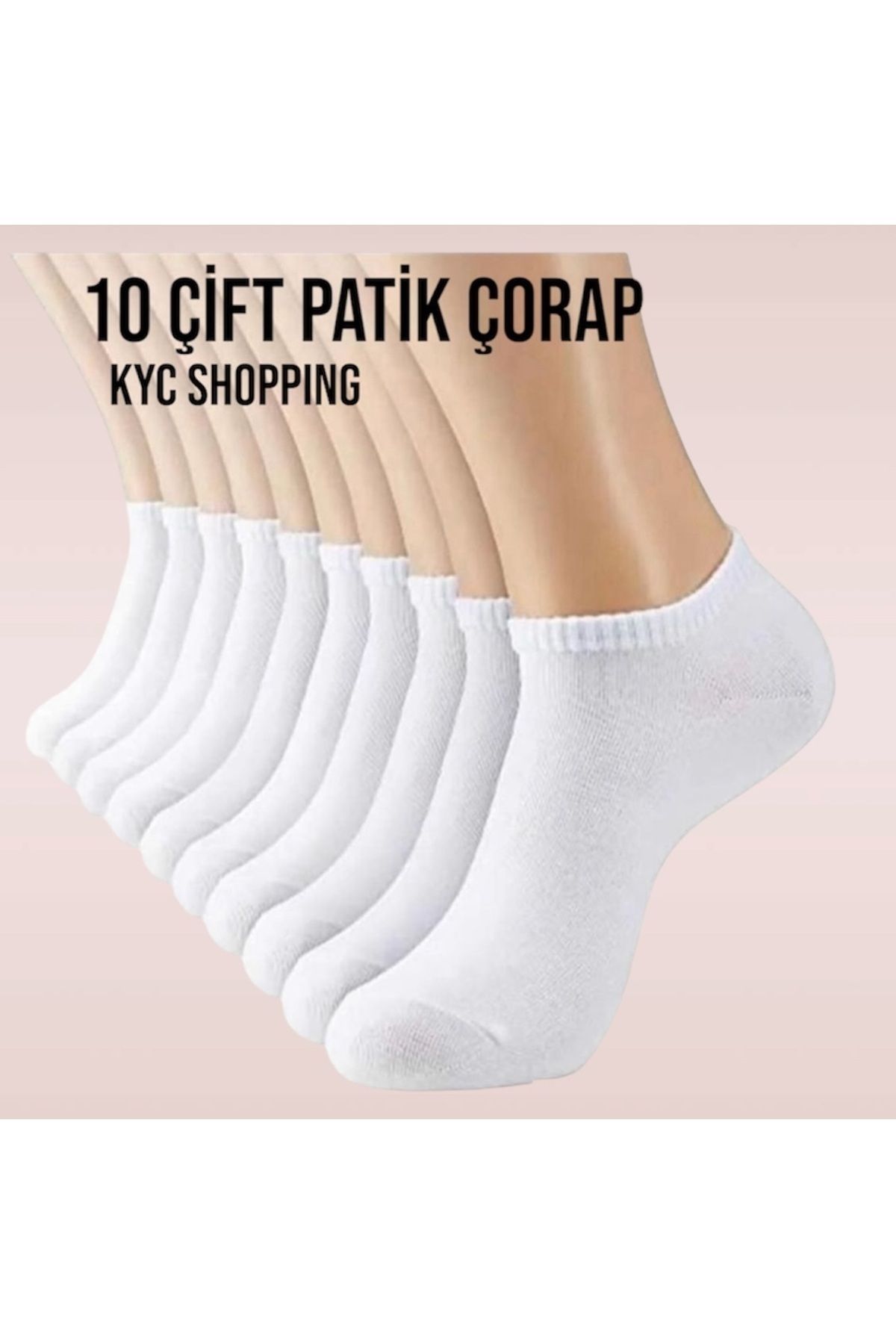 KYC Unisex 10 Çift Beyaz Premium Pamuklu Kısa Patik Çorap