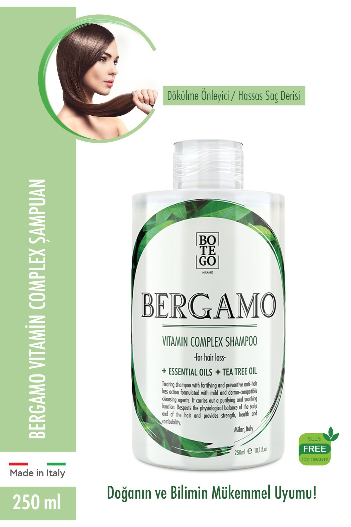botegohair Bergamo Vitamin Complex Dökülme Önleyici Şampuan 250 Ml Dökülen Saçlar, Hassas Baş Derisi
