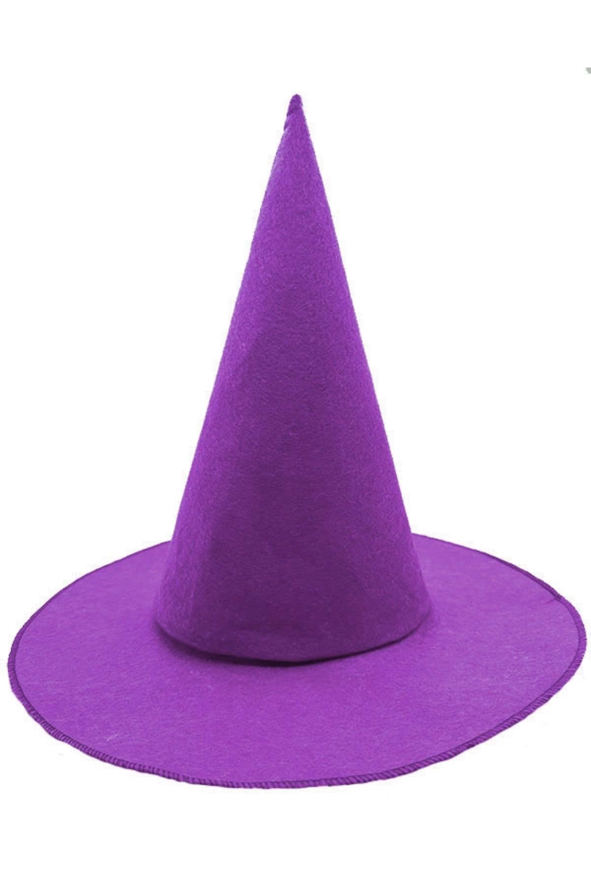 Wisdom Rain Mor Renk Keçe Cadı Şapkası Yetişkin Çocuk Uyumlu 35x38 Cm