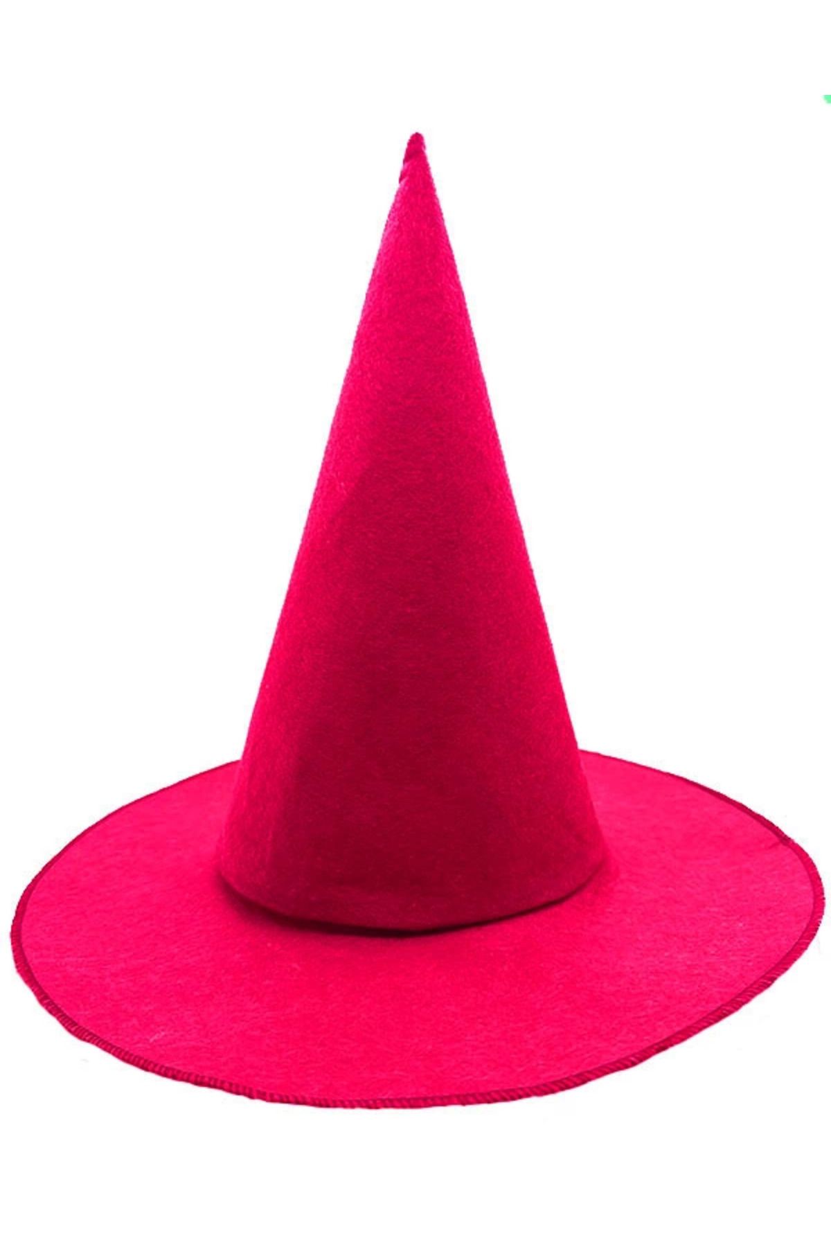 Wisdom Rain Pembe Fuşya Renk Keçe Cadı Şapkası Yetişkin Çocuk Uyumlu 35x38 Cm