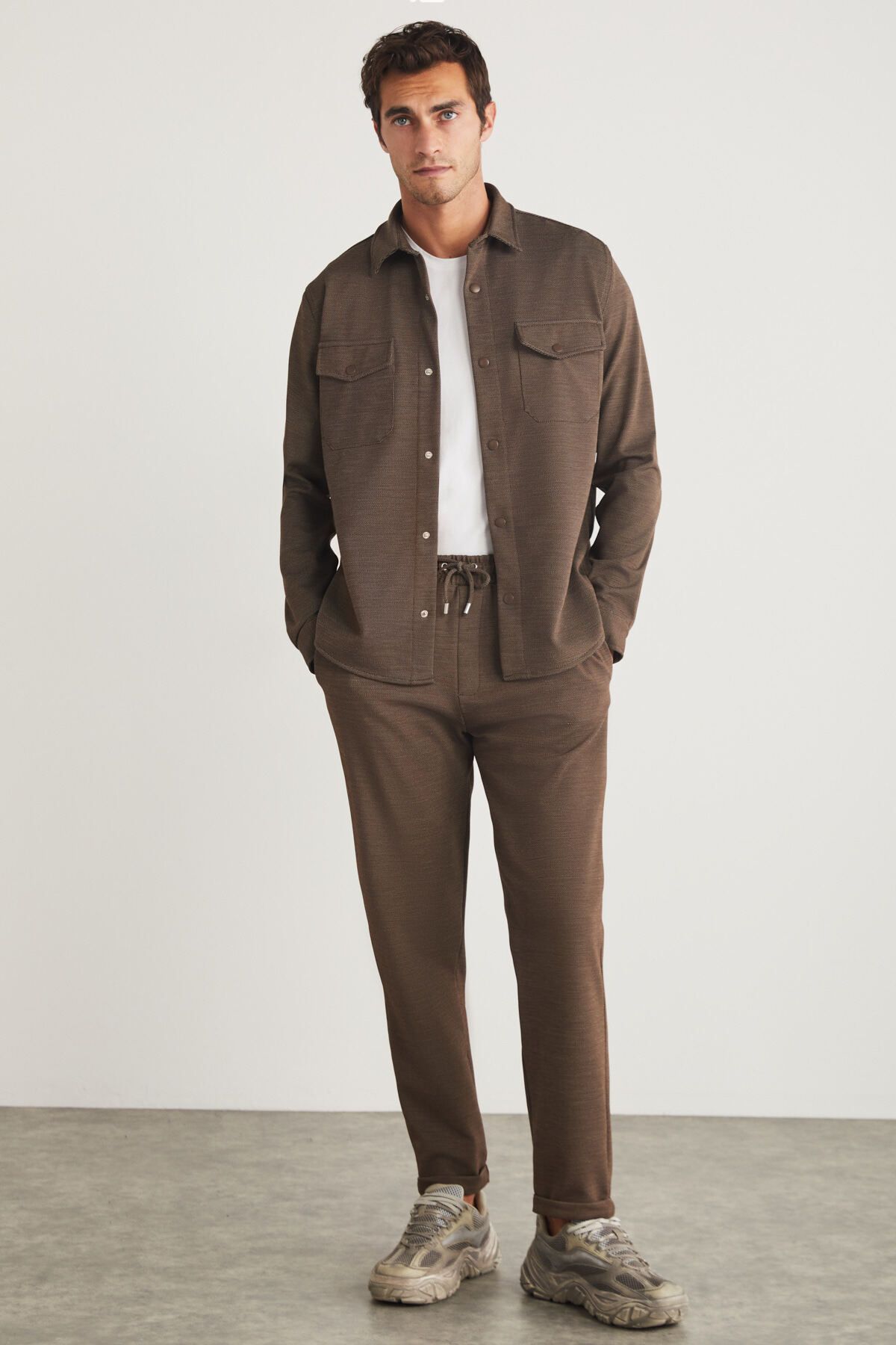 GRIMELANGE Walsh Erkek Pike Görünümlü Özel Kumaşlı Esnek Duble Paça Kordonlu Beli Lastikli Bej Pantolon
