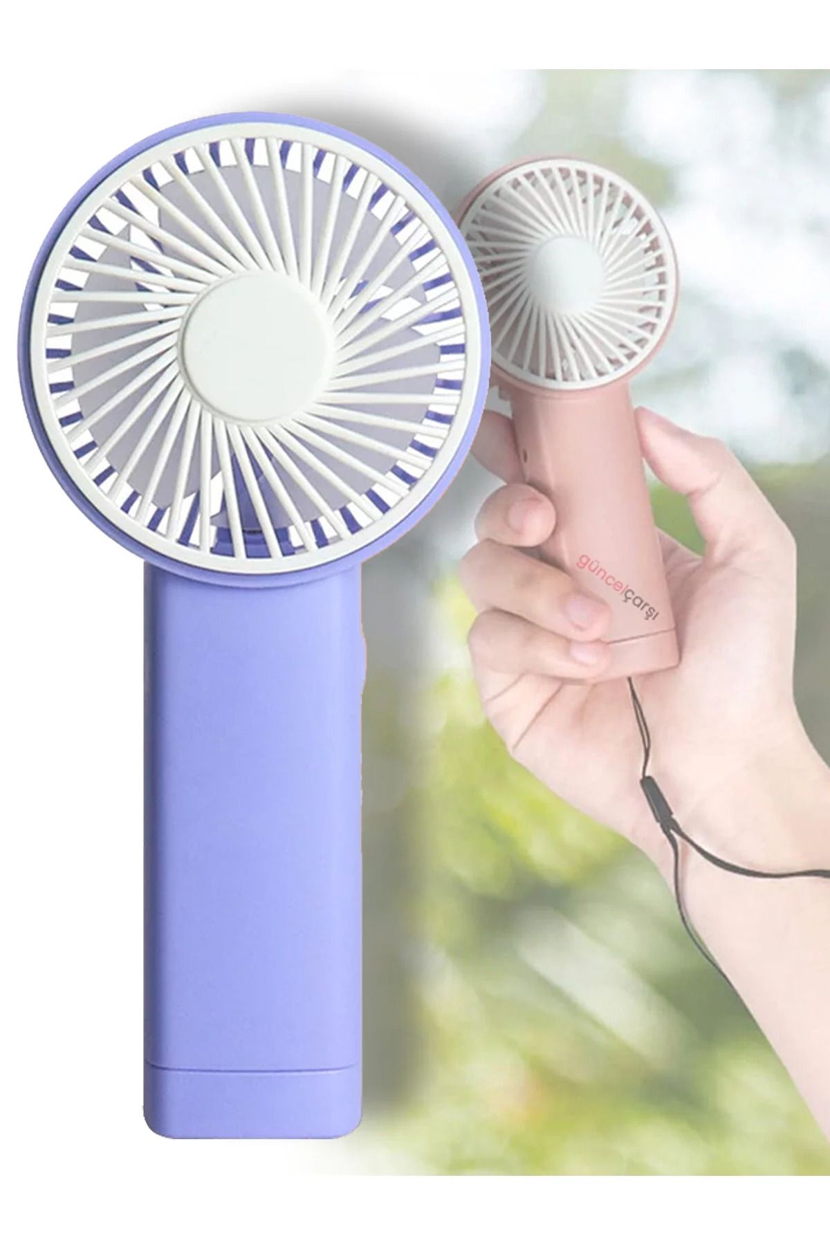 GüncelÇarşı Mini El Tipi Fan, Serinletici Taşınabilir, Çanta, Cep Vantilatör, Pratik Yüz Soğutma - Mor