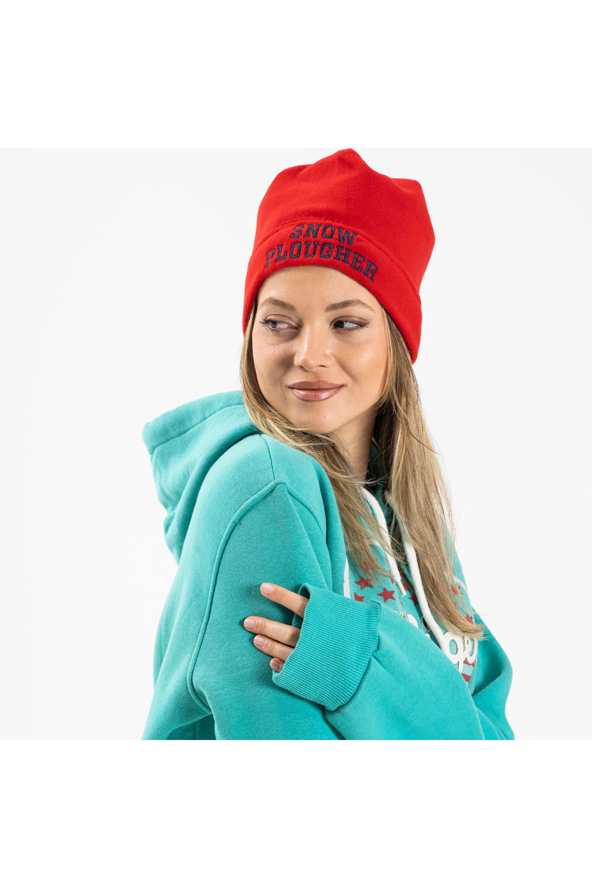 Cosy Club Shop Kadın Kırmızı Snow Plougher Sloganlı Polar Bere