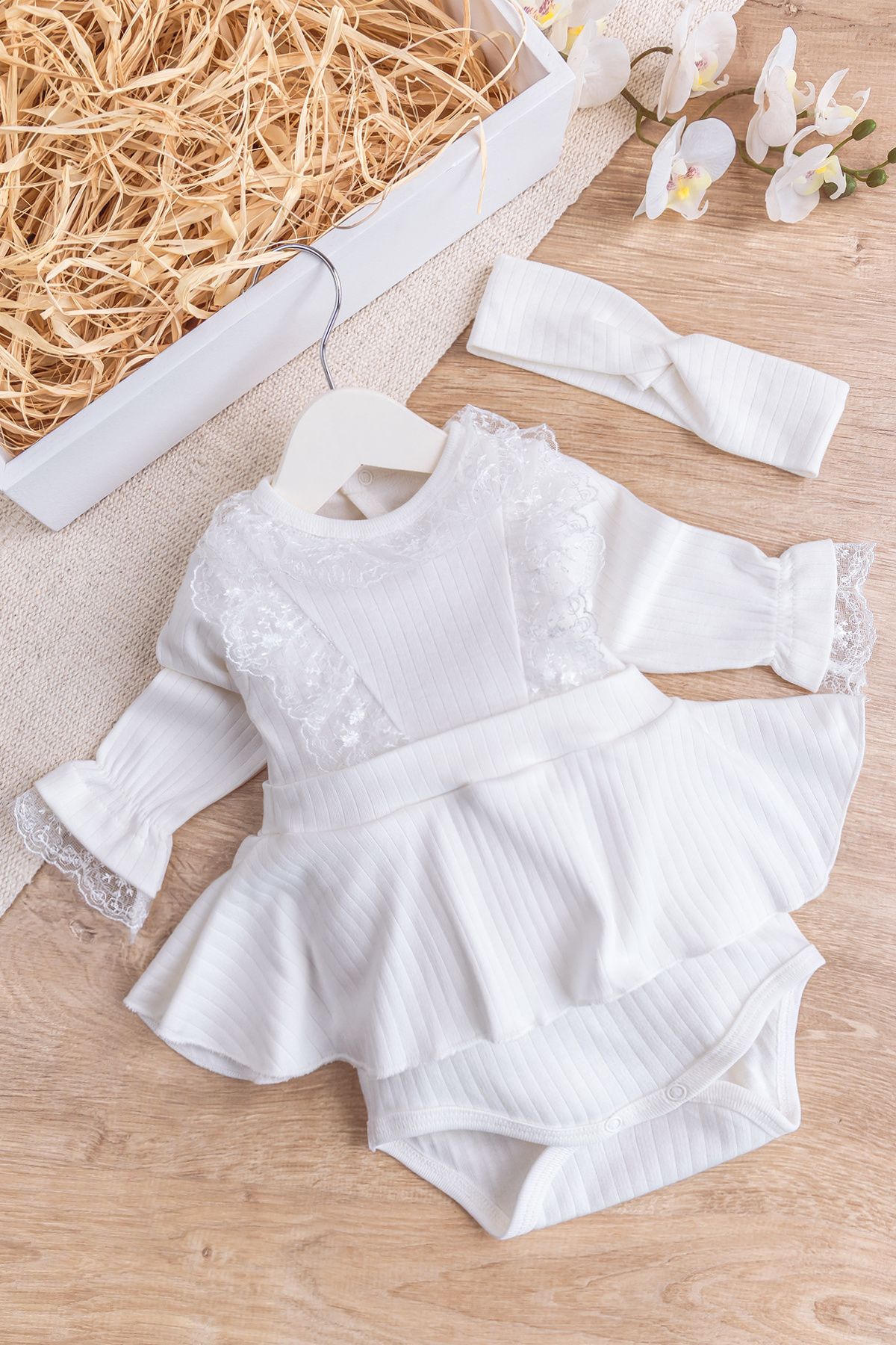 Babymod Dantel Yakalı Bandanalı Kız Bebek Elbise Bebek Tulum