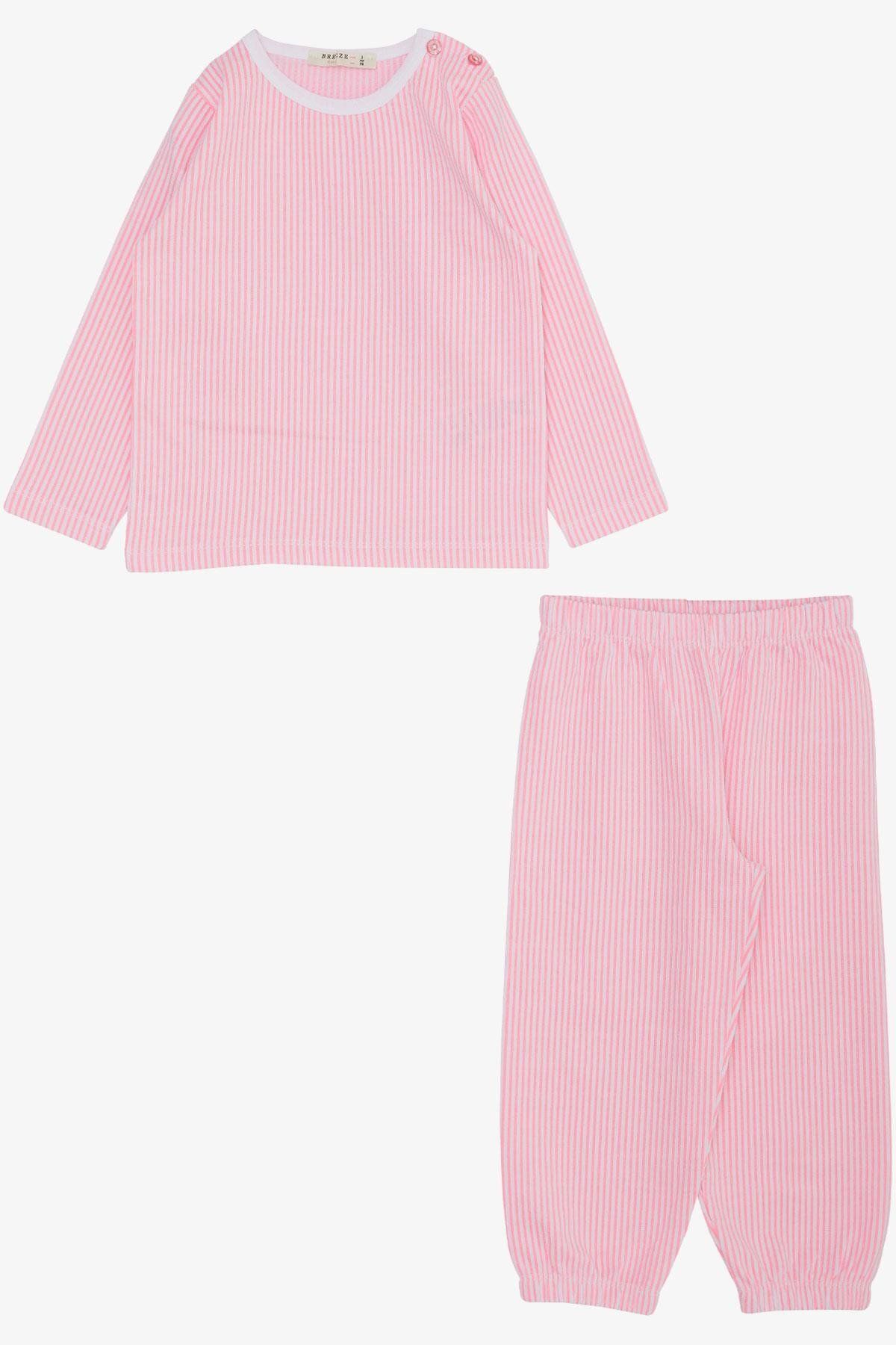 Breeze Kız Çocuk Pijama Takımı Çizgili 1-4 Yaş, Neon Pembe