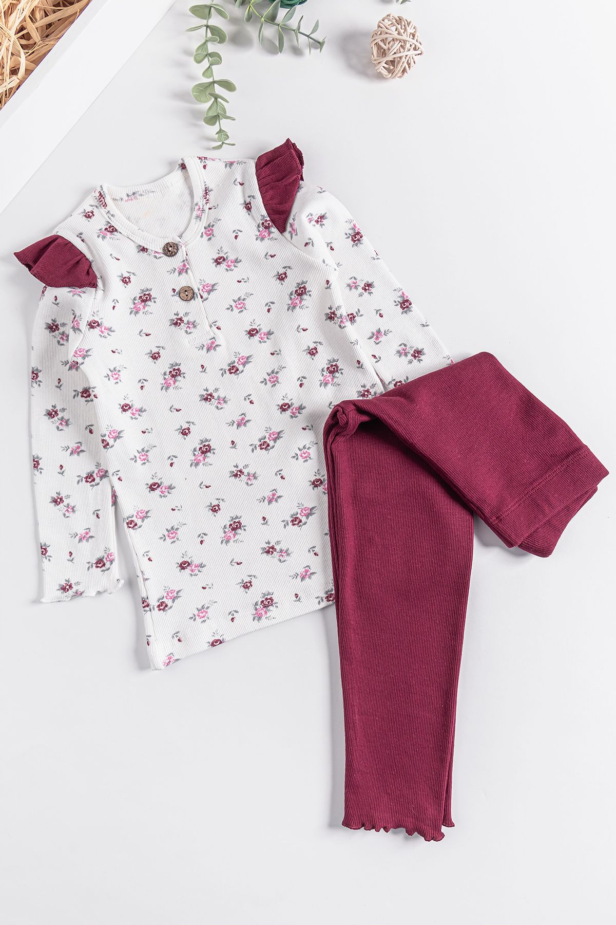 Babymod Çiçek Desenli Fırfırlı Kız Çocuk Pijama Takımı