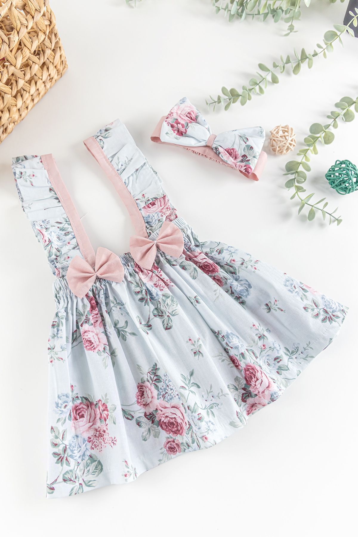 Babymod Çiçek Desenli Bandanalı Askılı Kız Çocuk Salopet Elbise