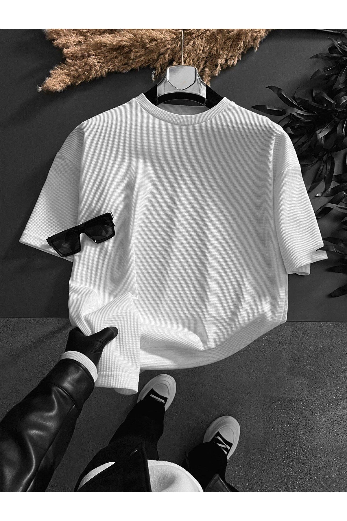 ablukaonline Long Fit Dokulu Basic T-shirt Beyaz