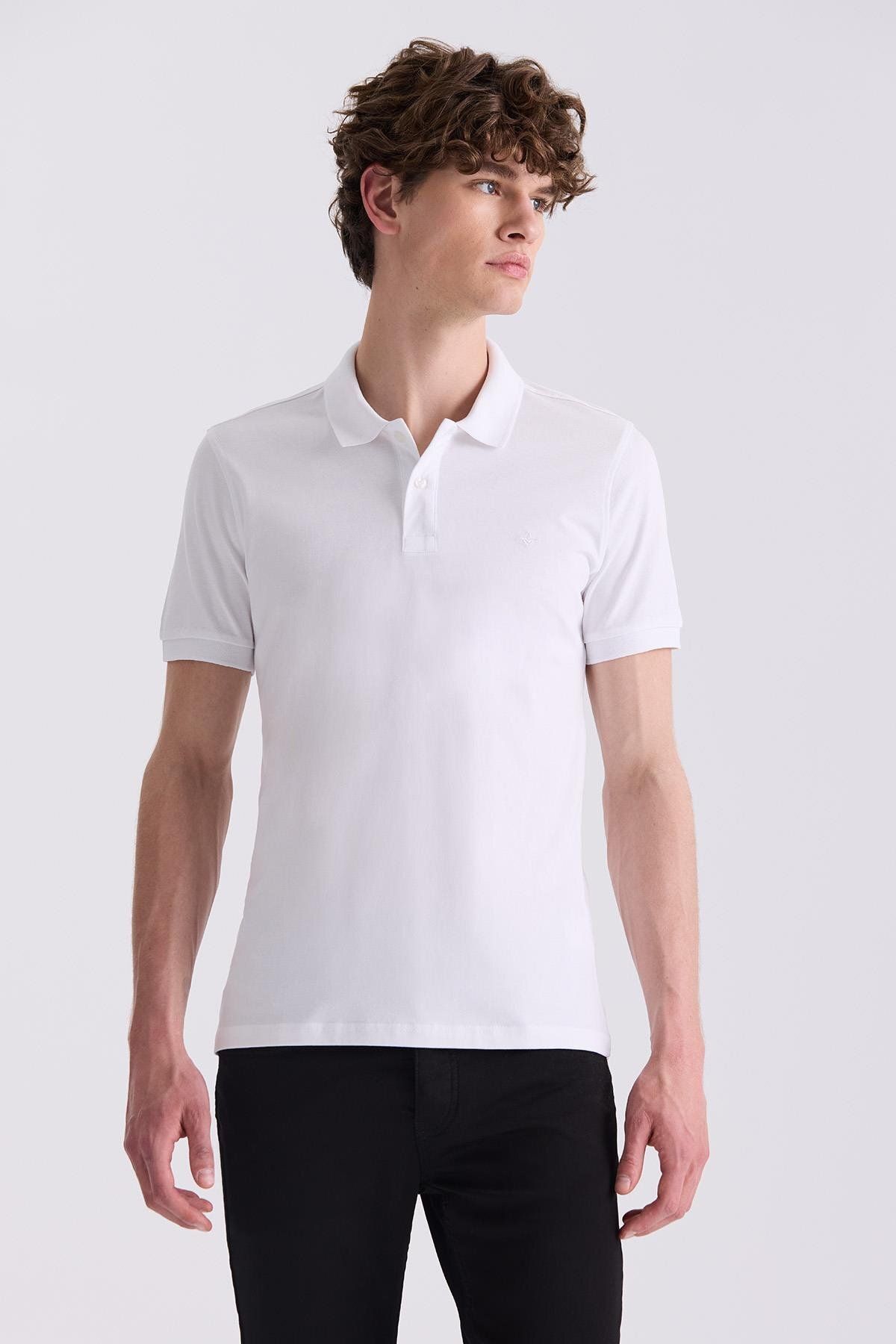 Jakamen Beyaz Slim Fit Polo Yaka T-Shirt