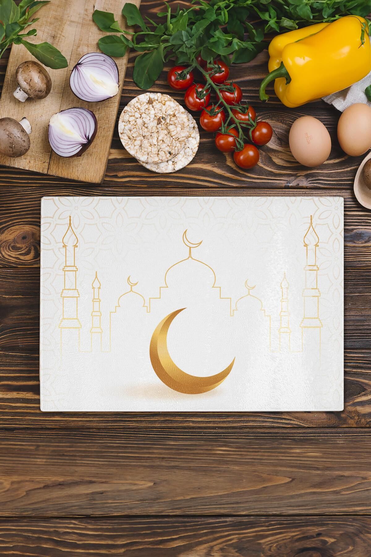 postifull Cam Kesme Tahtası, Doğrama Tahtası, Ramazan Özel Desen, Kalın ve Temperli Kırılmaz Cam, 21*30cm