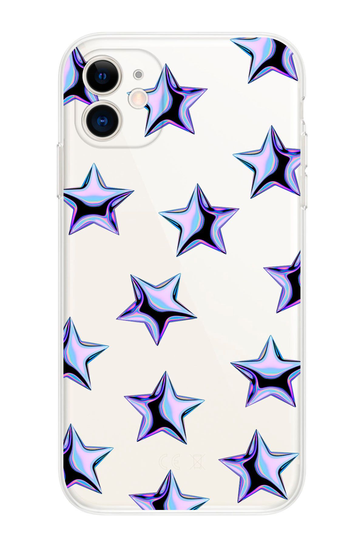 shoptocase Iphone 11 Uyumlu Mor Yıldızlar Desenli Şeffaf Silikon Telefon Kılıfı