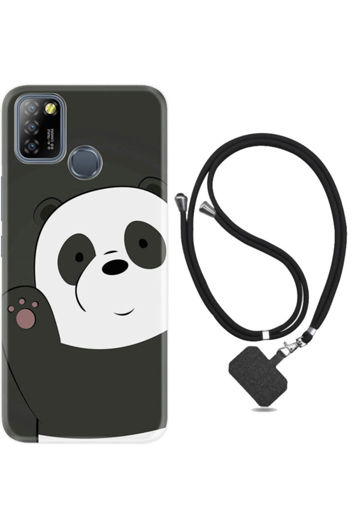 INFINIX Smart 5 Kılıf Silikon Ipli Boyun Askılı Desenli Hello Panda 1709