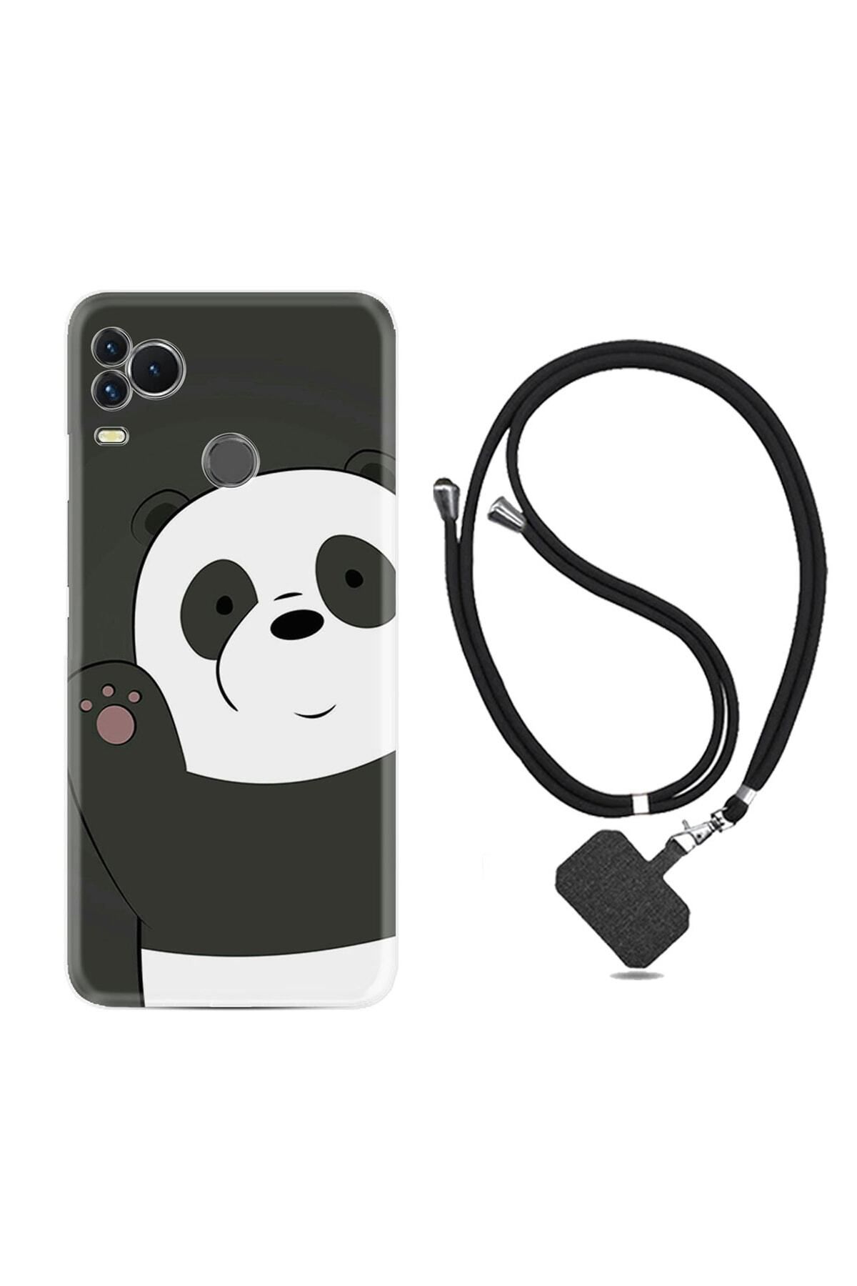 omix X400 Kılıf Ipli Boyun Askılı Desenli Silikon Hello Panda 1709