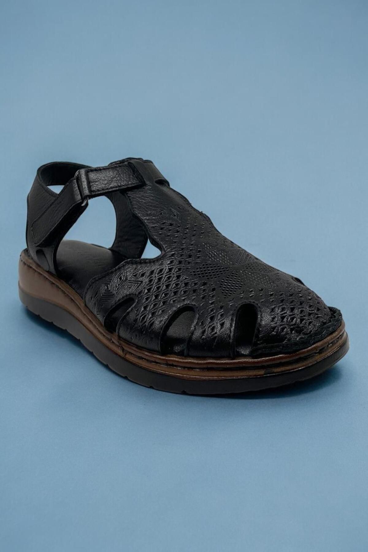 Mammamia D24ys-1280 Hakiki Deri Siyah Kadın Günlük Sandalet