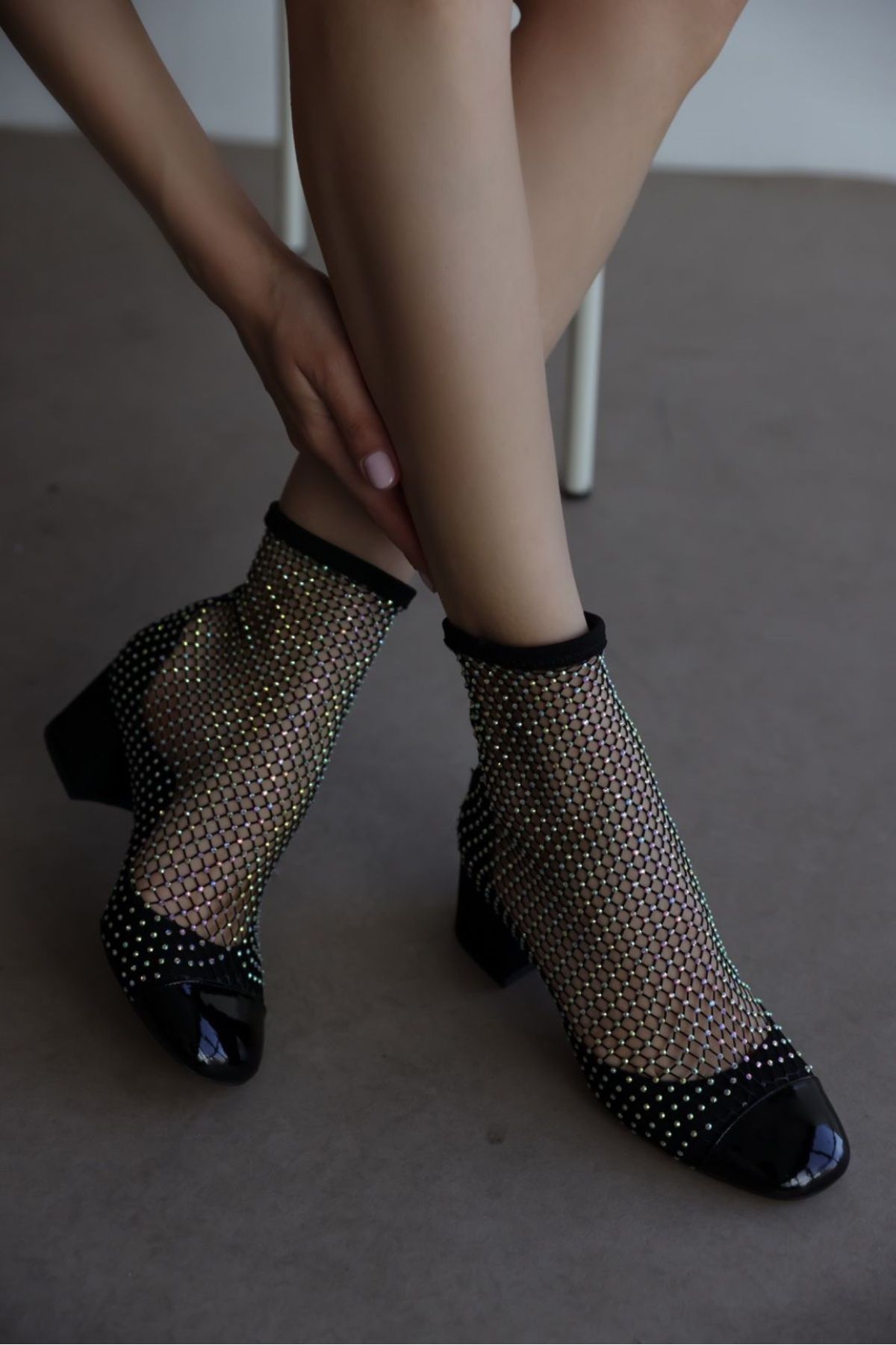 selinshoes Felicity Taşlı File Detaylı Kadın Topuklu Ayakkabı -  SİYAH