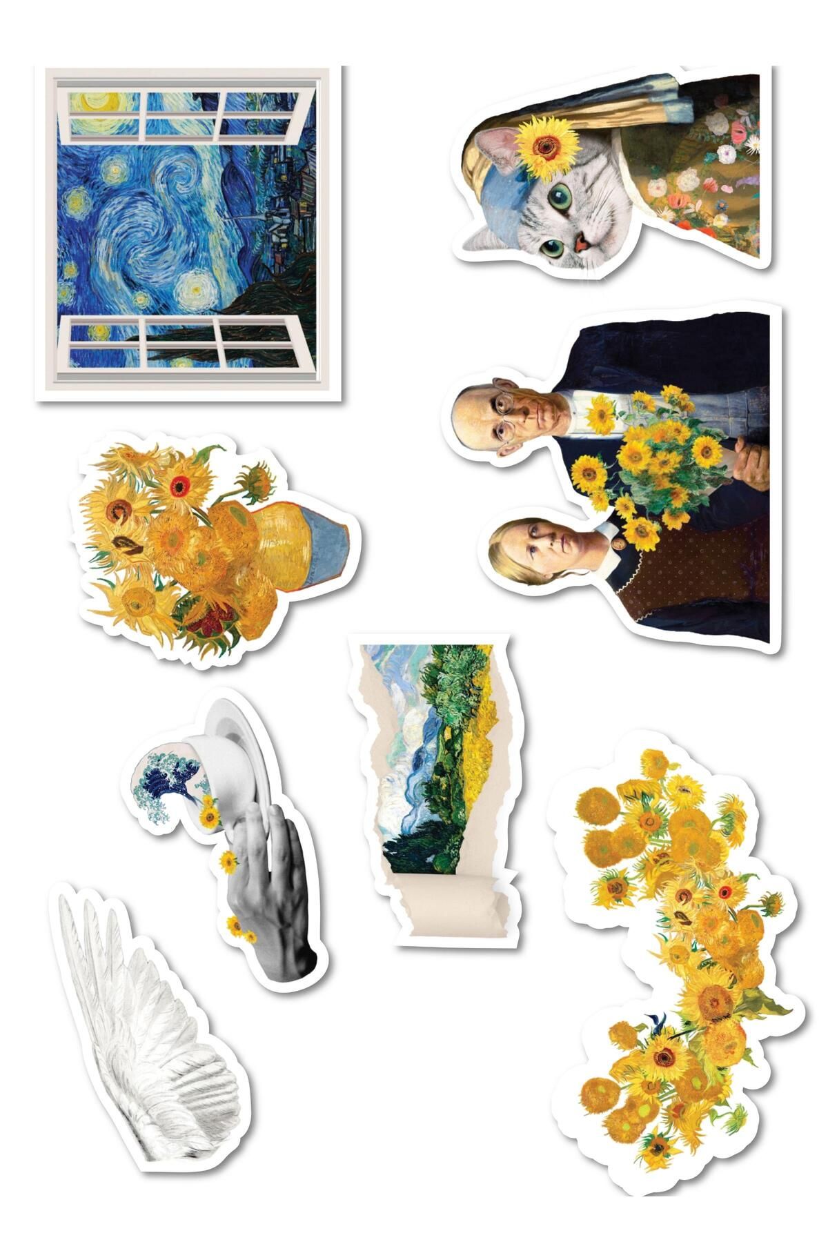 postifull Van Gogh Etiket Seti, Büyük Boy, 8 Adet Su Geçirmez, Vintage Sticker, Laptop, Telefon, Valiz Uyumlu