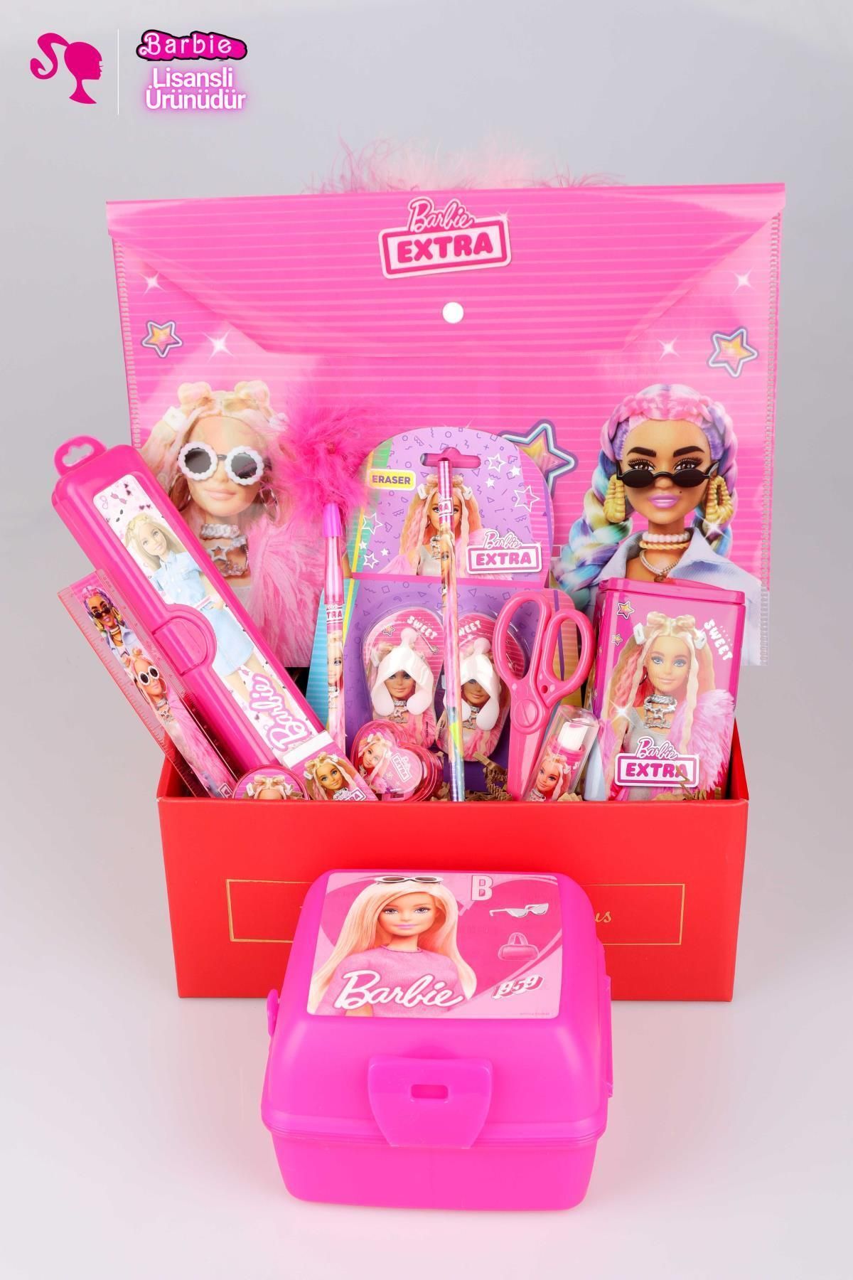 Barbie DEKOMUS ÖZEL KUTULU BARBIE'NİN PEMBELİ OKUL GÜNLERİ KIRTASİYE OKUL SETİ YENİ KOLEKSİYON