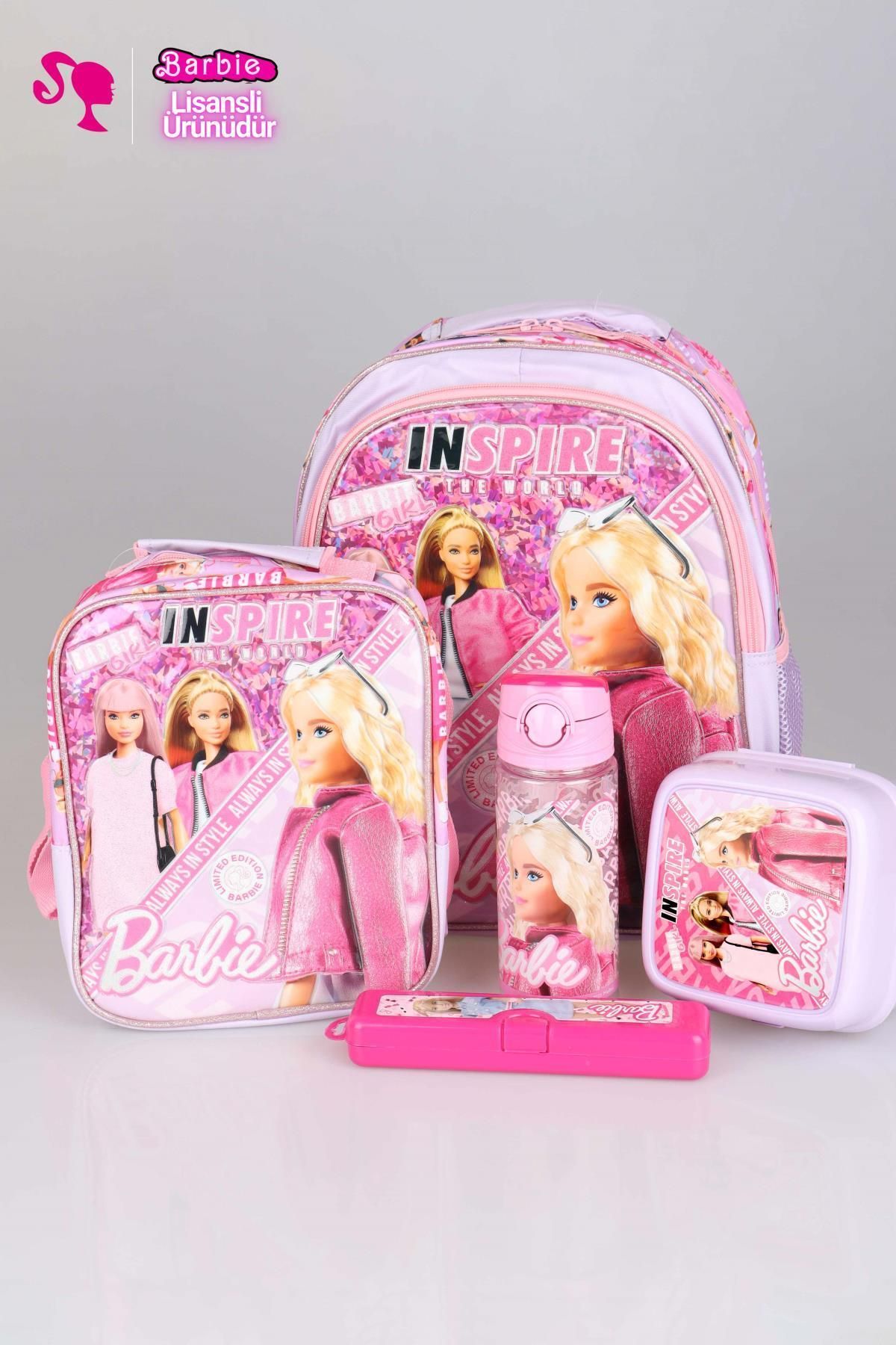 Barbie Dekomus Lisanslı "'nin Pembe Okul Serüveni Koleksiyonu" Okul Çantası,beslenme Çantası,matara,b
