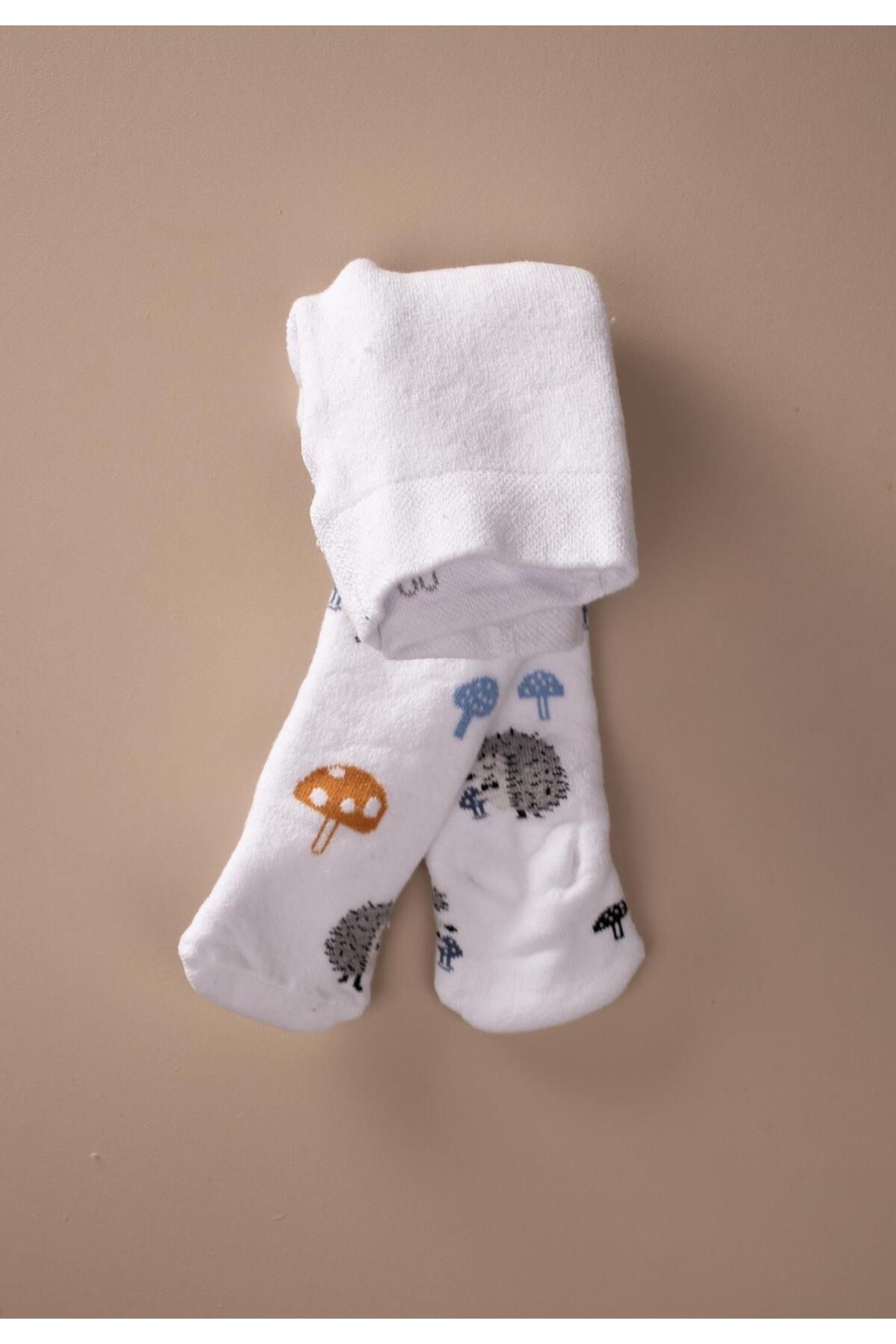 Cigit Kirpi Havlulu Bebe Kulotlu Çorap Beyaz