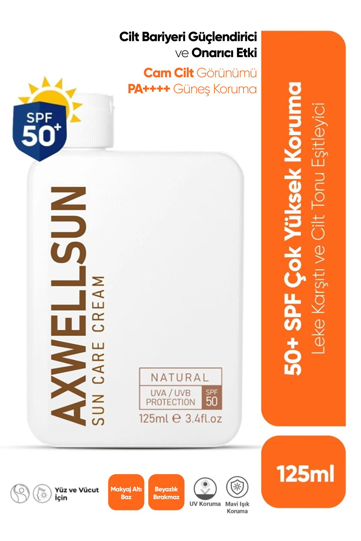 AXWELL 50 SPF+ Leke Karşıtı Nemlendirici Yüksek Koruma Güneş Kremi 125 ml