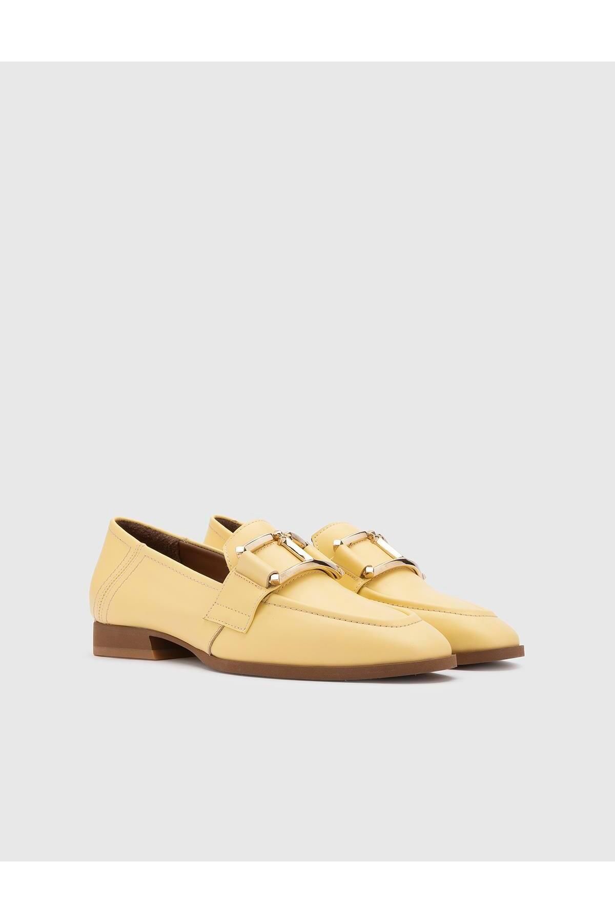 İlvi Mosley Hakiki Deri Kadın Sarı Loafer Ayakkabı