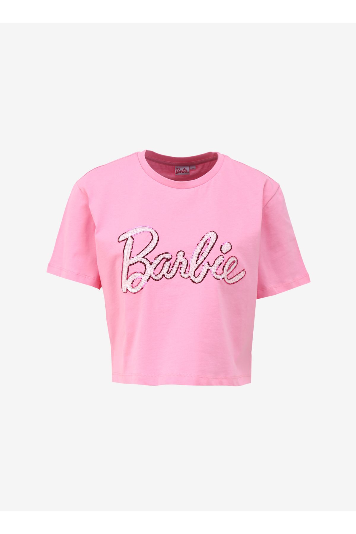 Barbie Bisiklet Yaka Baskılı Pembe Kadın T-Shirt BRB4SL-TST6059