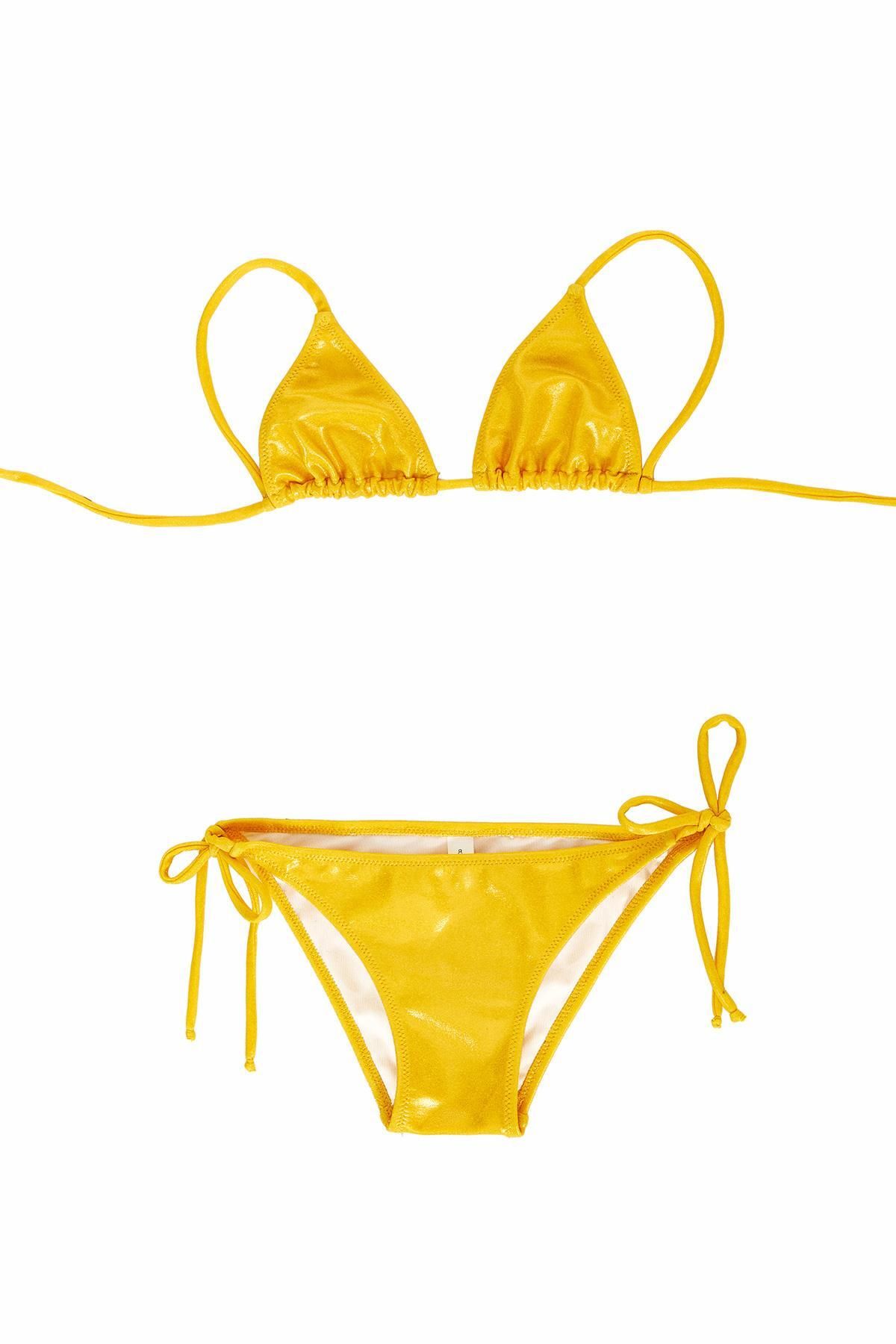Argento Sarı Parlak Üçgen Kız Çocuk Bikini