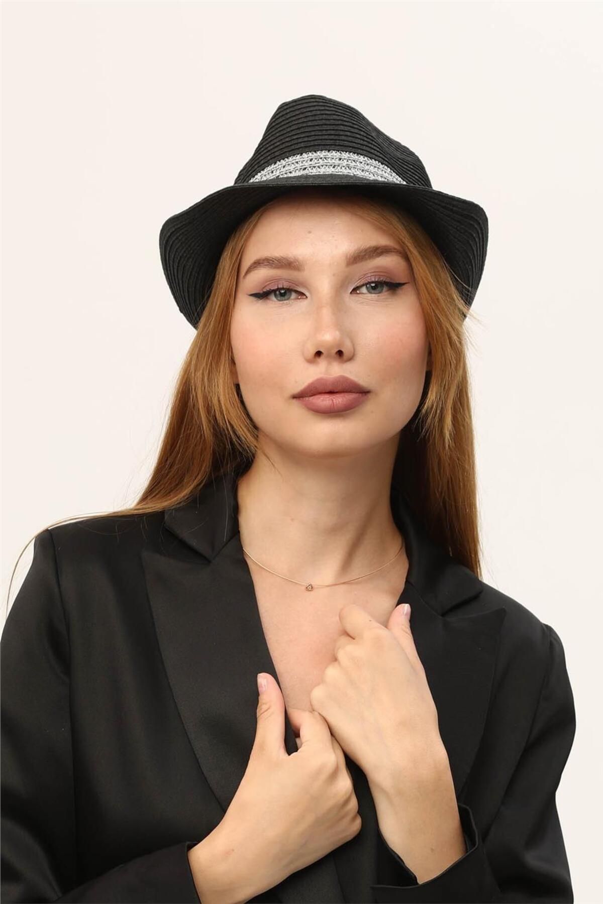 Home Store Şapka Paper Simli Şerit Örmeli - Siyah