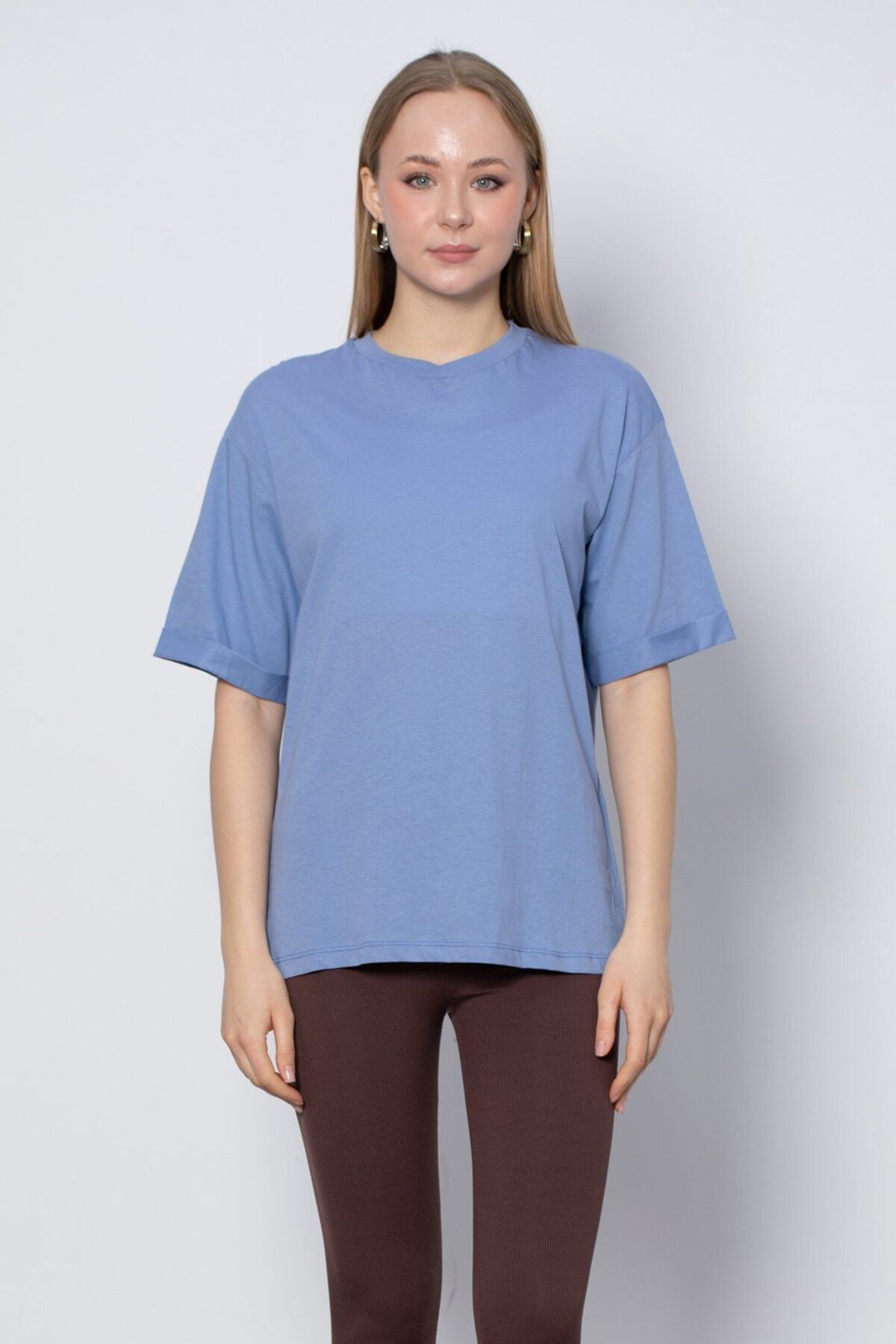 BARRELS AND OIL Oversize Düşük Omuz T-Shirt - Açık Mavi