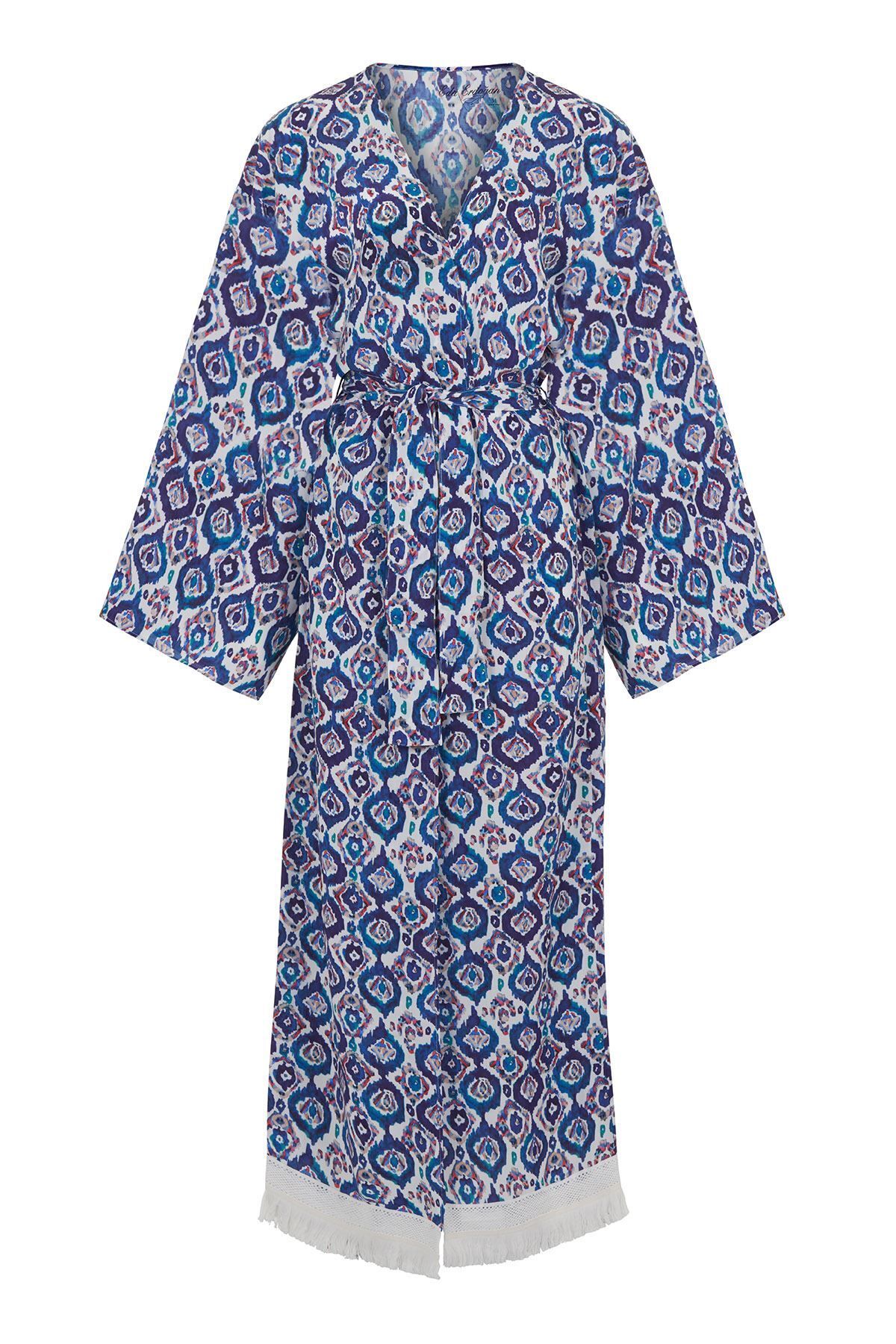 Eda Erdoğan Blue Art Uzun Kimono
