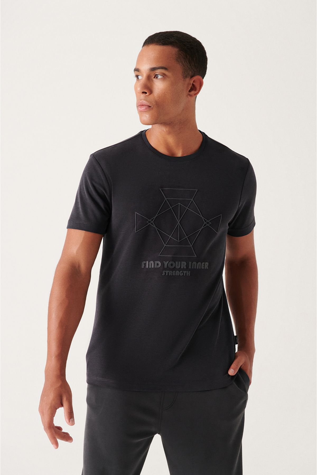 Avva Erkek Antrasit Yumuşak Tuşeli Baskılı Modal T-shirt A21y1051