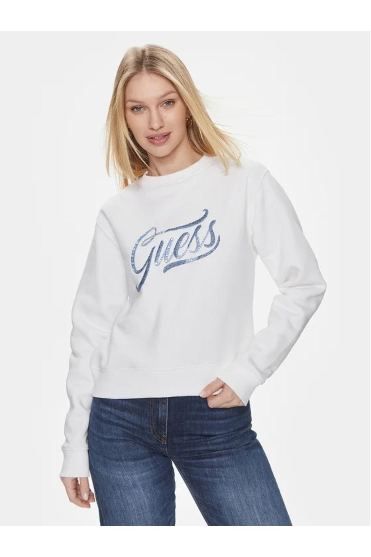 Guess Cn Stones Logo Kadın Sweatshirt