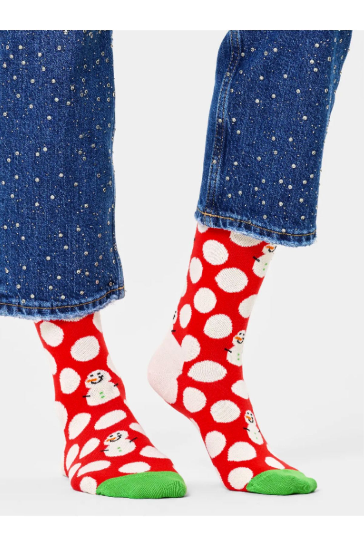 Happy Socks İthal Özel Seri Unisex Happy Socks Big Dot Snowman Happy Sock Renkli Soket Çorap Dikişsiz