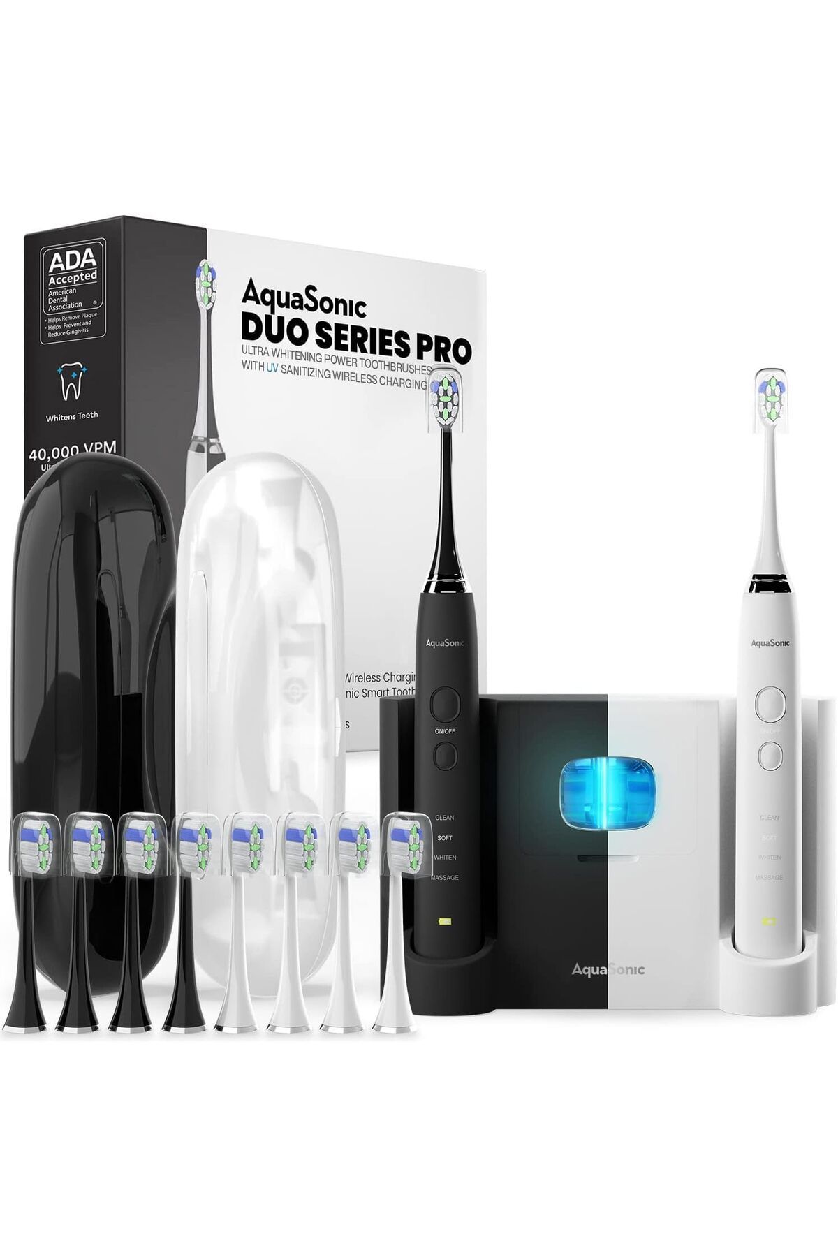 Aqua Sonic Aquasonik Ultra Beyazlatıcı Akıllı Diş Fırçaları: ADA Onaylı, UV Temizleme ve Kablosuz Şarj ile