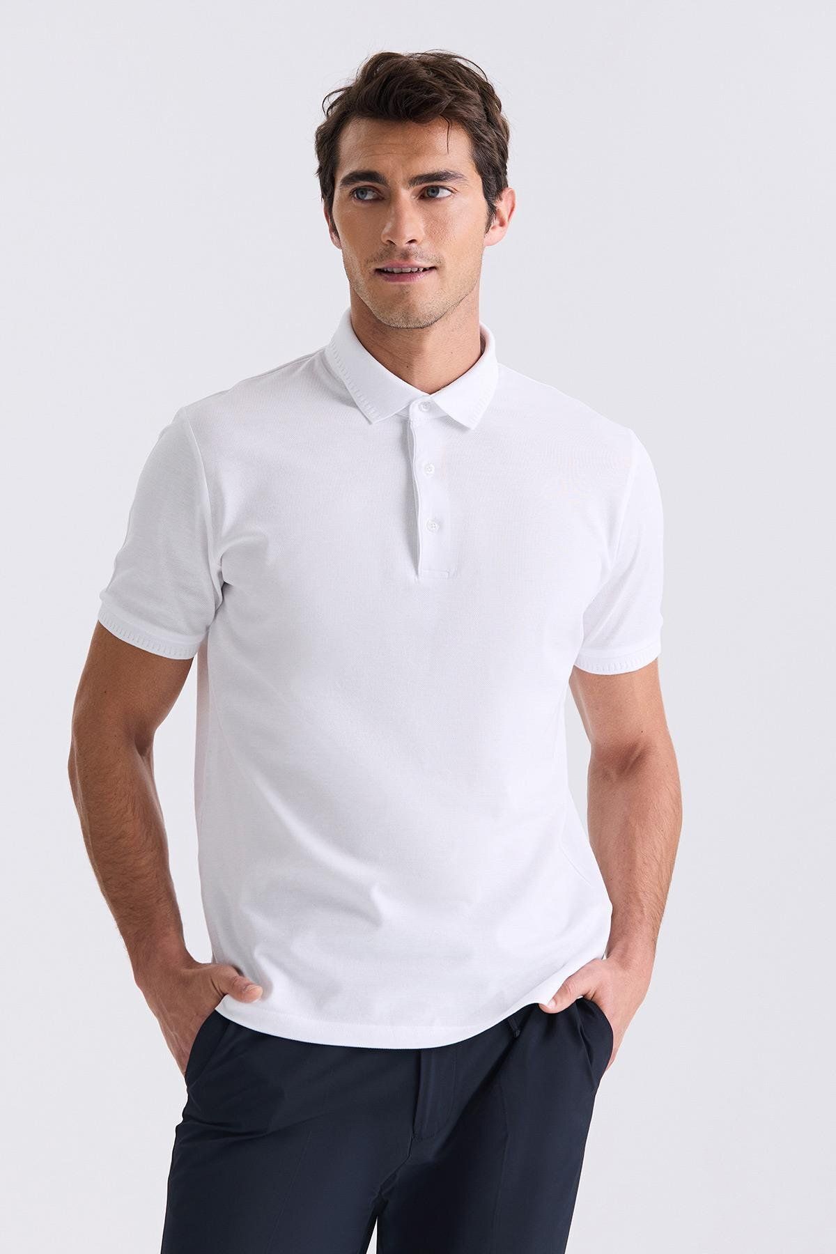 Jakamen Beyaz Slim Fit Polo Yaka T-shirt
