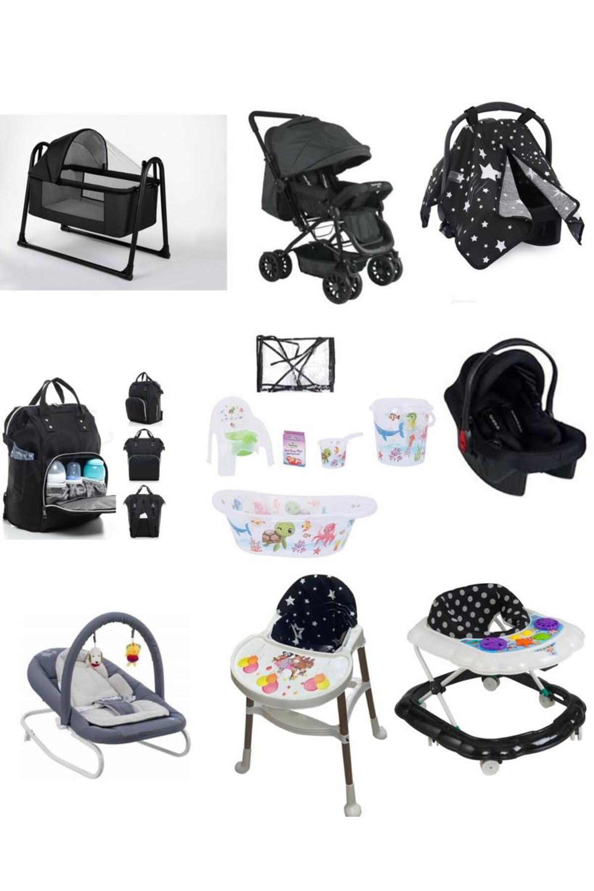 LETS GO BABY Bebek Çeyiz Seti 15Parça Çift Yön Bebek Arabası Beşik Ana Kucağı Yürüteç Küvet Puset Mama Sandalyesi