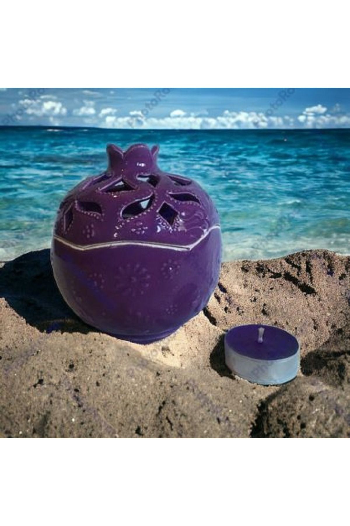 MSTR Art Purple Pomegranate Candle Holder Kütahya Tile Handmade Ceramic - Mor Nar Mumluk Kütahya Çinisi