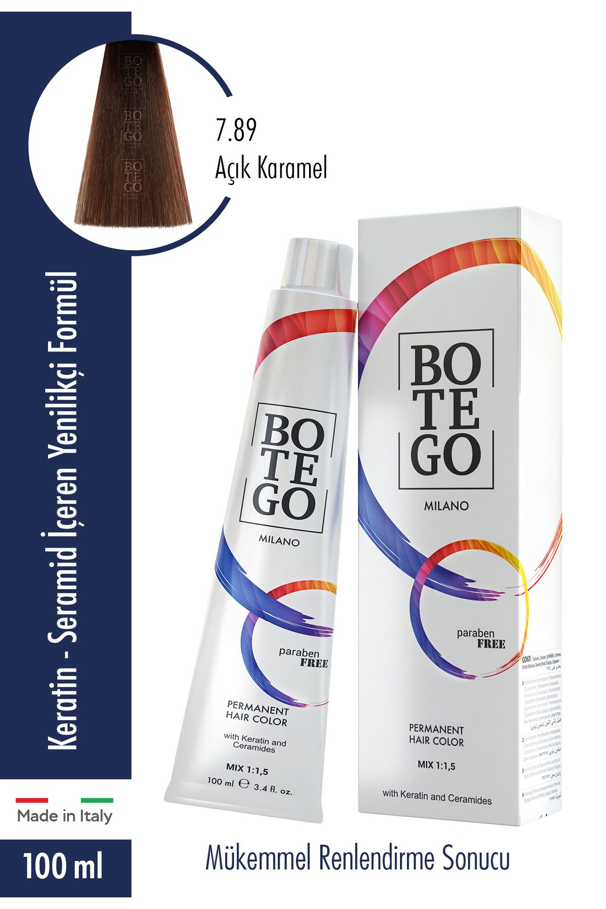 botegohair Botego Profesyonel Saç Boyası 100 ml Kalıcı Krem Boya - 7.89 Sütlü Karamel
