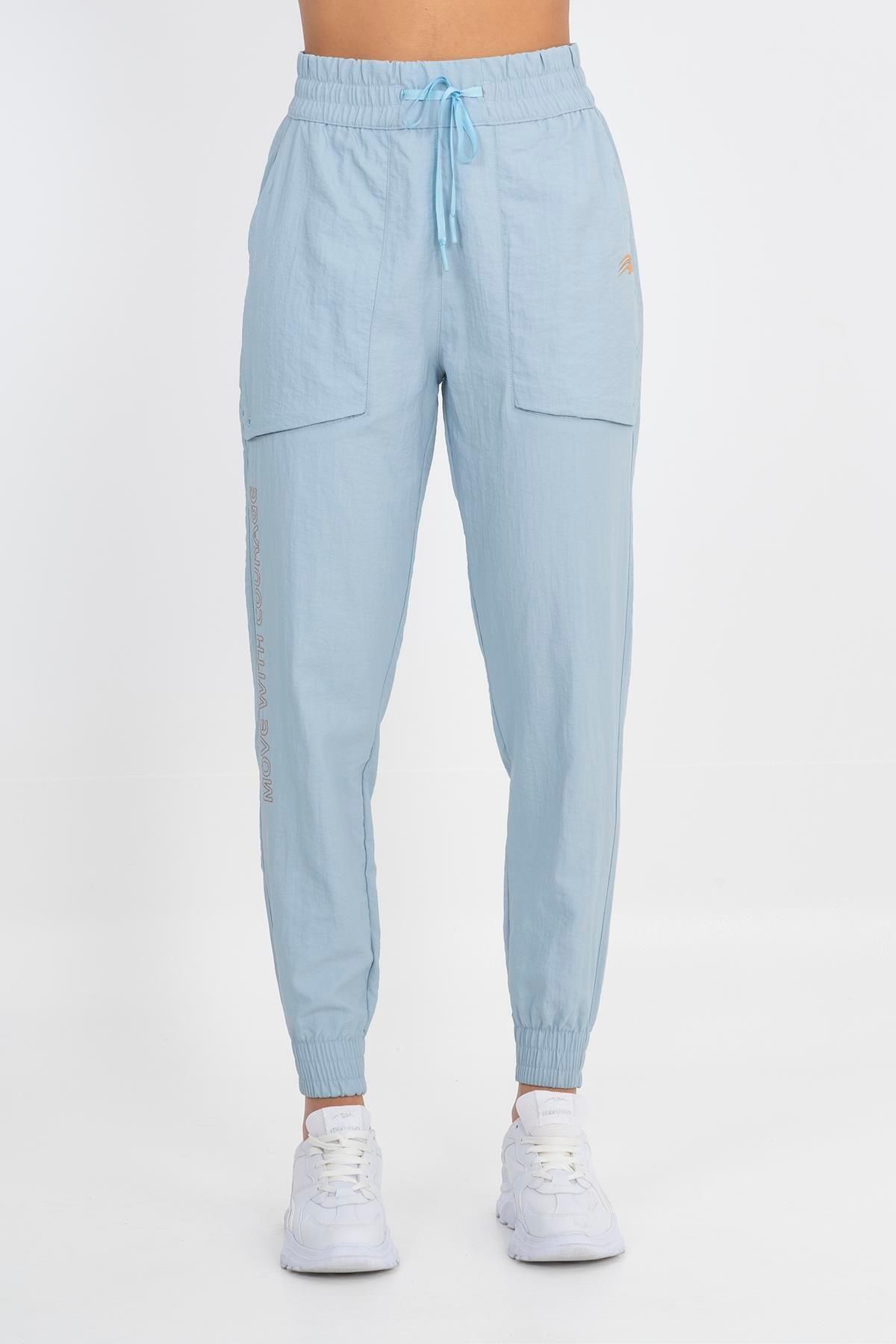 MARATON Sportswear Comfort Kadın Bol Dönüşlü Paça Basic Sisli Mavi Pantolon 21124