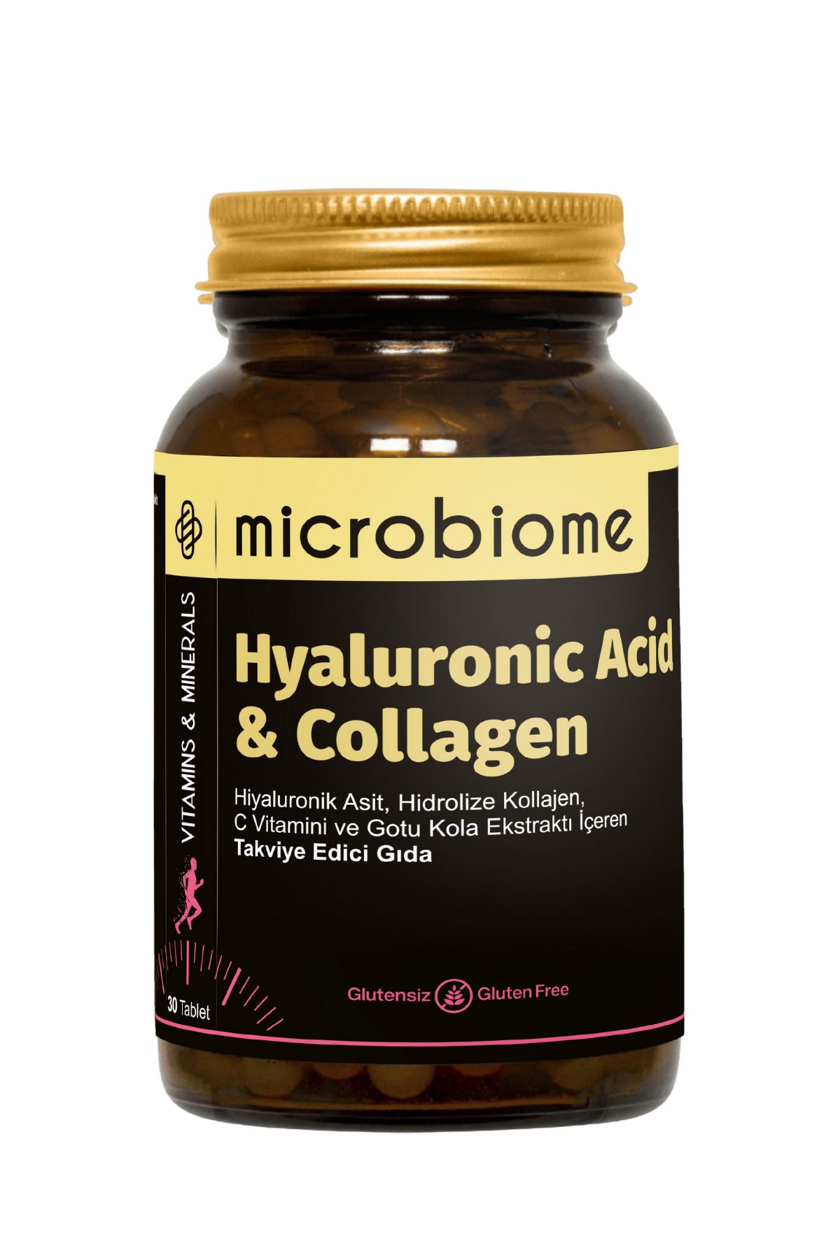 Microbiome Collagen & Hyaluronic Acid 30 Tablet (HİYALURONİK ASİT, HİDROLİZE KOLAJEN, C VİTAMİNİ VE GOTU KOLA)