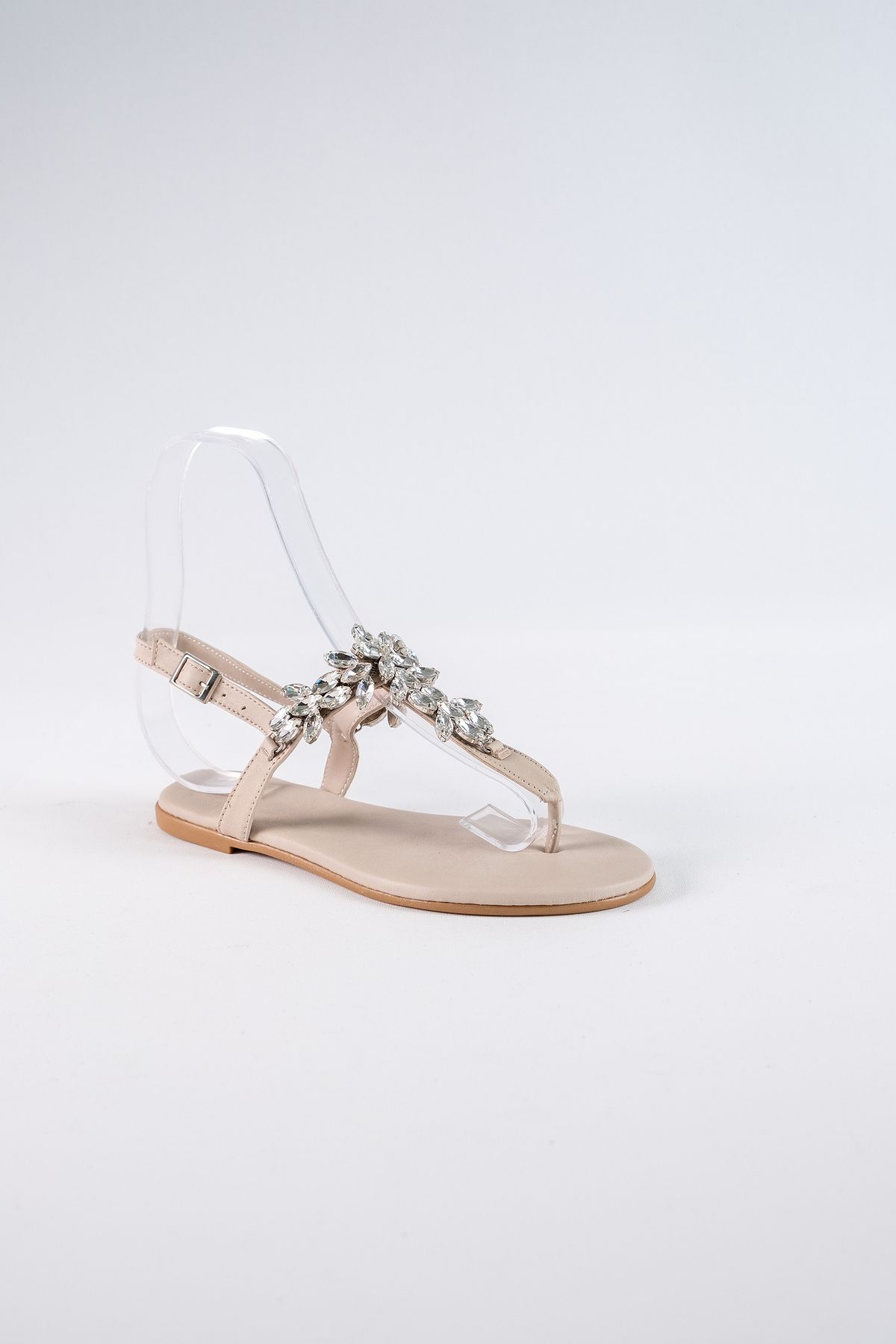 Oblavion Lavion Bej Kristal Taşlı Günlük Kadın Sandalet