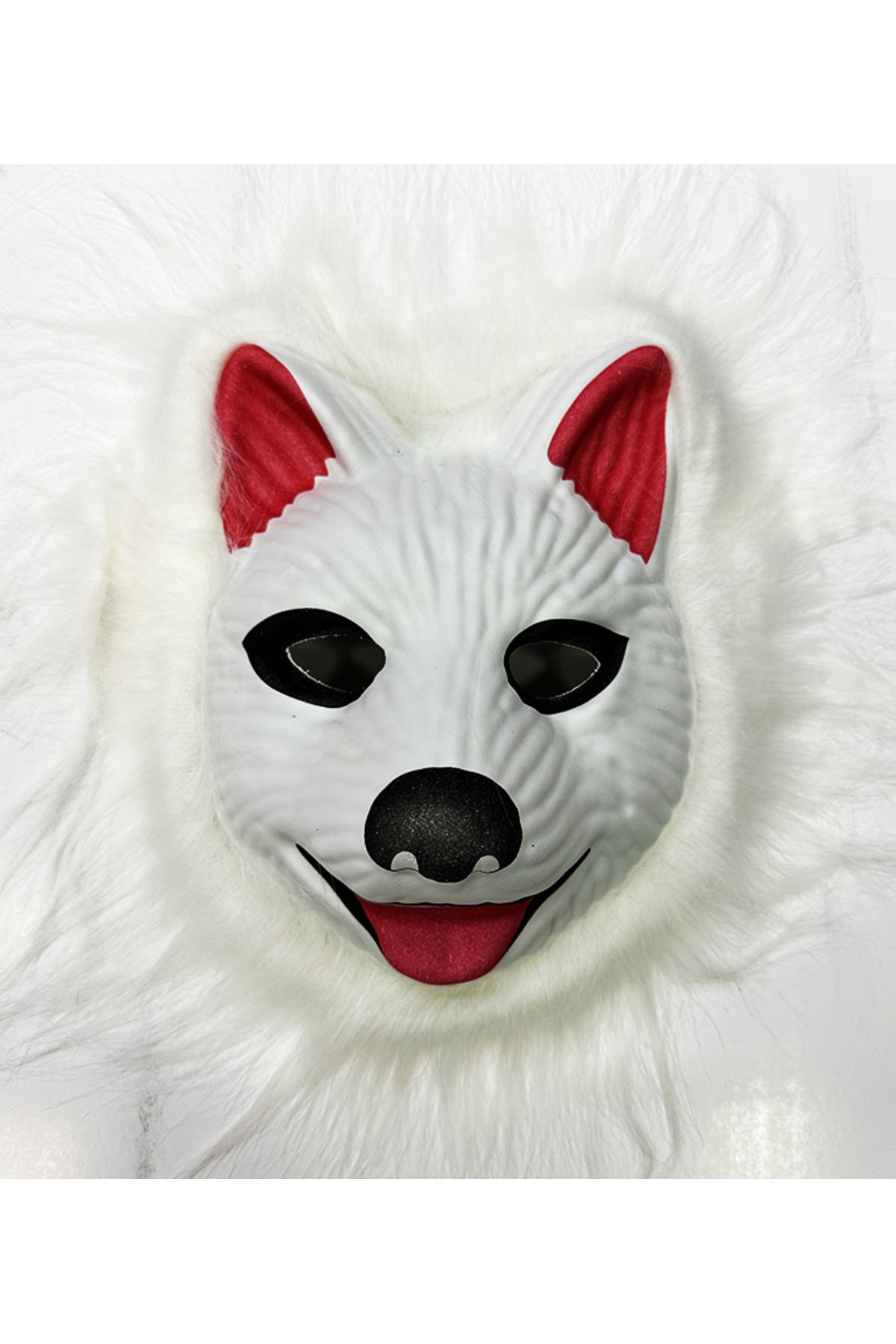 Genel Markalar Köpek Maskesi - Kurt Maskesi Peluş Yetişkin Çocuk Uyumlu Beyaz Renk Model 2 (CLZ)