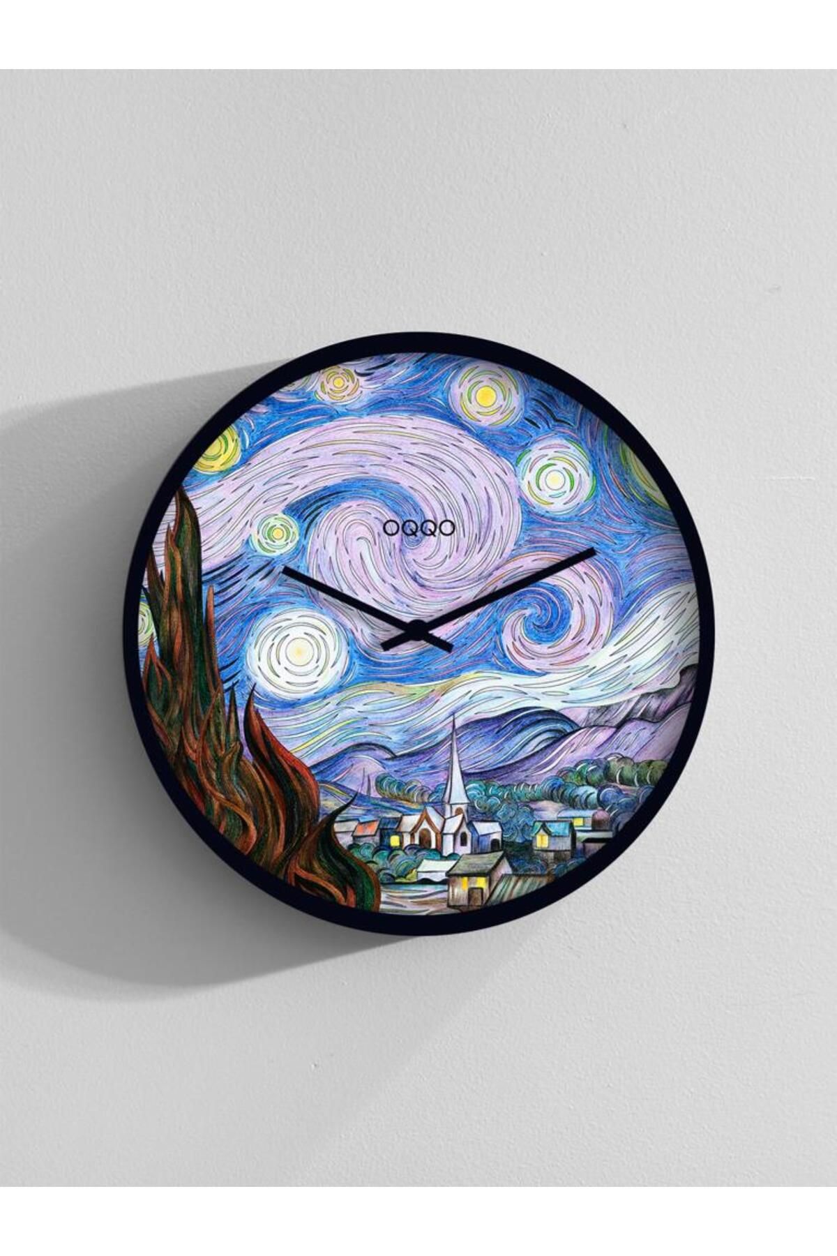 OQQO Vincent Van Gogh The Starry Night Modern El Yapımı Ahşap Duvar Saati