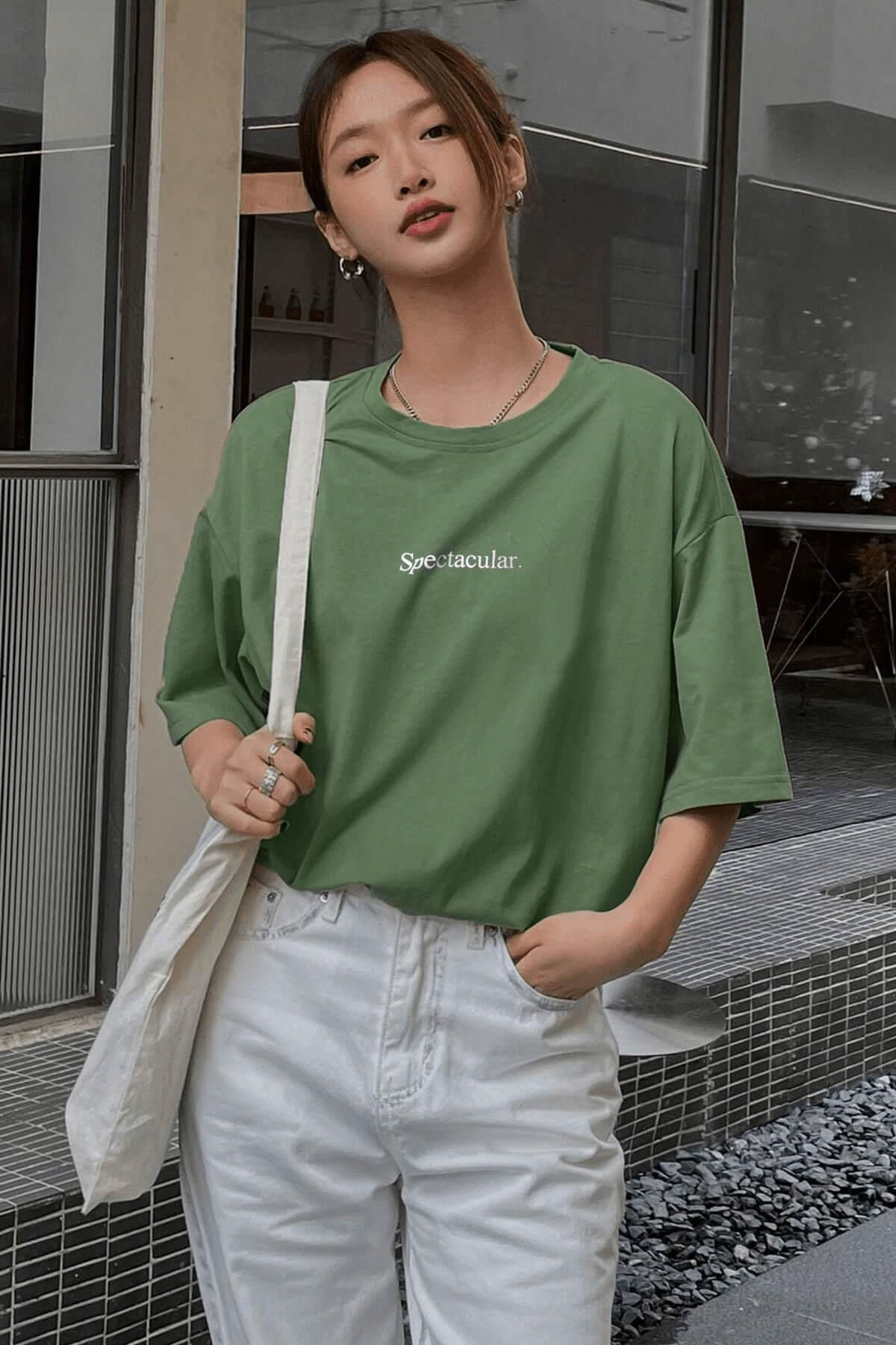 Teenage Millionaire Spectacular Açık Yeşil Oversize Salas Boyfriend Kadın T-shirt