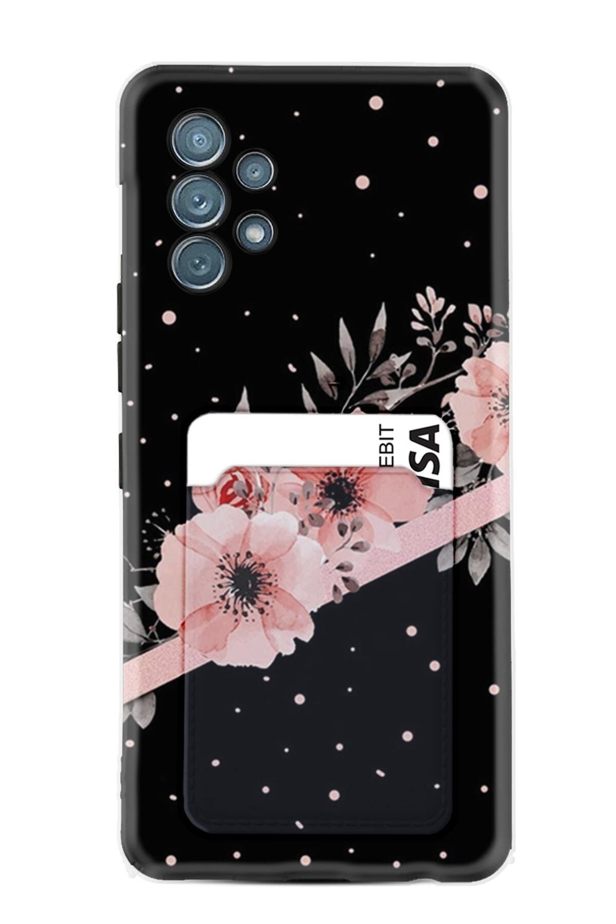 Kılıfland Samsung Galaxy A13 Kılıf Kartvizitli Kartlıklı Desenli Silikon Siyah Şerit Mermer 1298