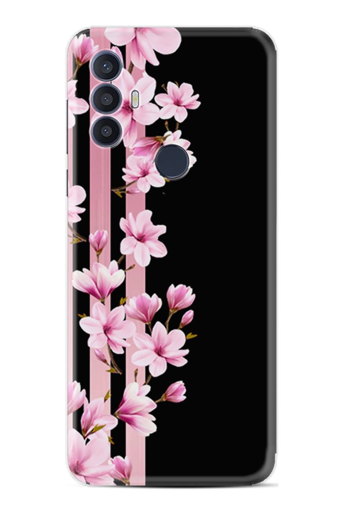 TCL 30 Se Kılıf Resimli Desenli Baskılı Silikon Pink Flowers 3 1393