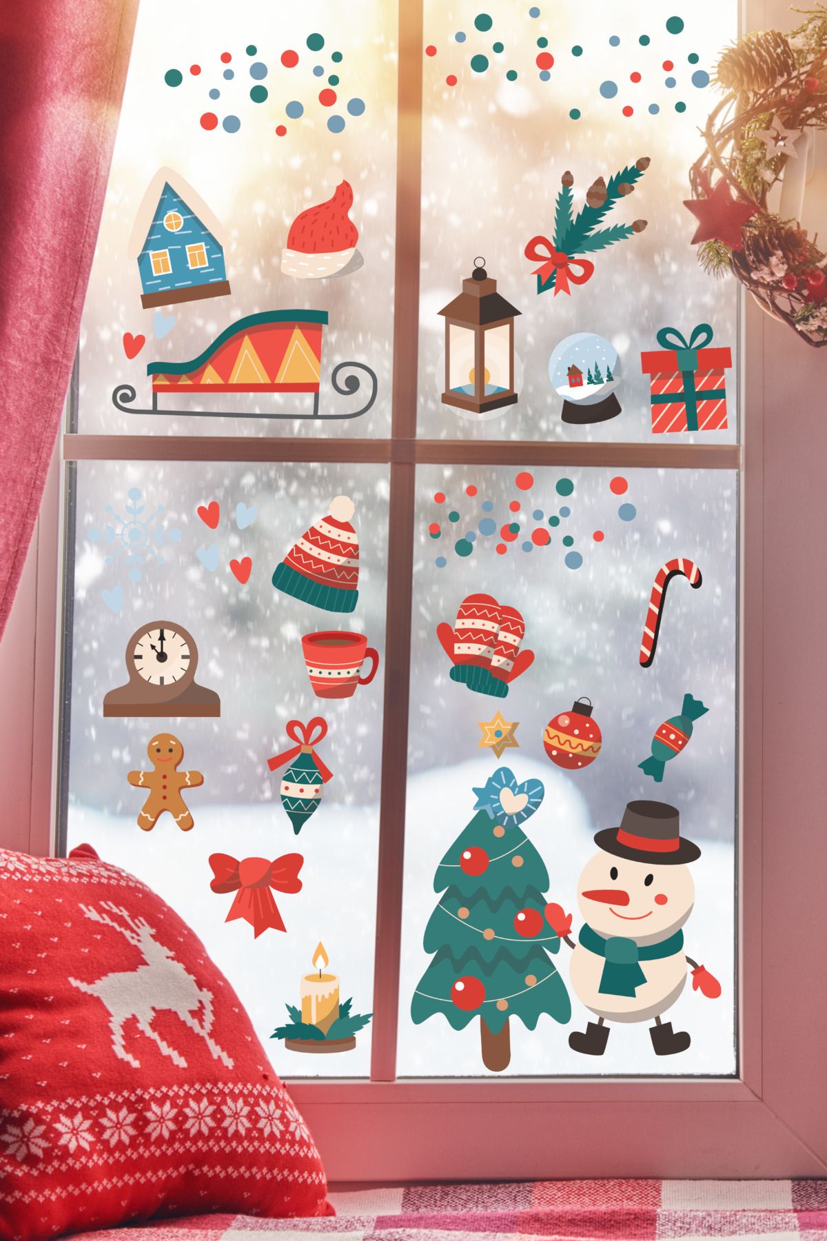 postifull Yılbaşı Sticker Seti, Yeni Yıl Yılbaşı Süsü, Yılbaşı Dekoru, Kapı, Duvar Ve Cam Dekorasyon Stickerı