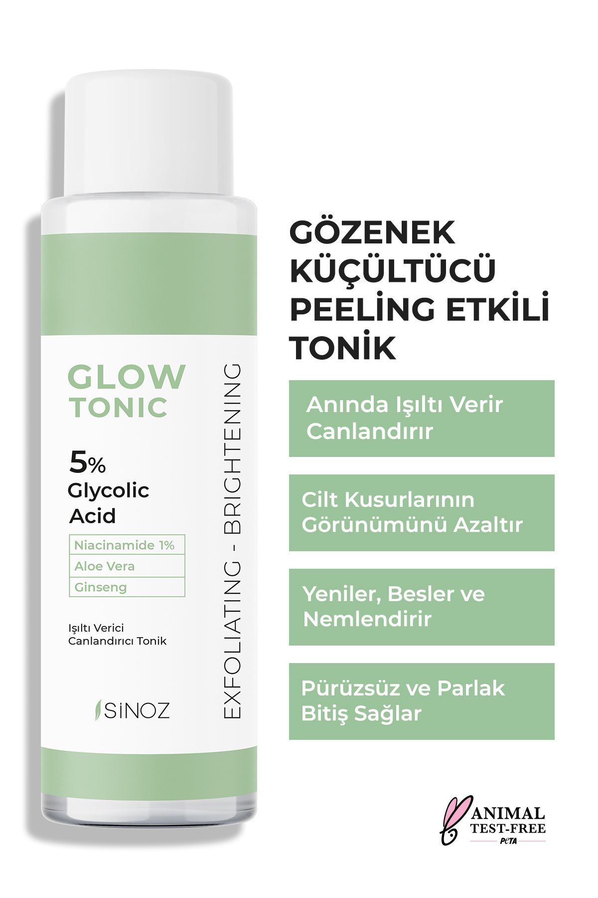 Sinoz Gözenek Sıkılaştırıcı Arındırıcı Canlandırıcı Peeling Etkili Glow Tonik Glycolic Acid %5 200 ml